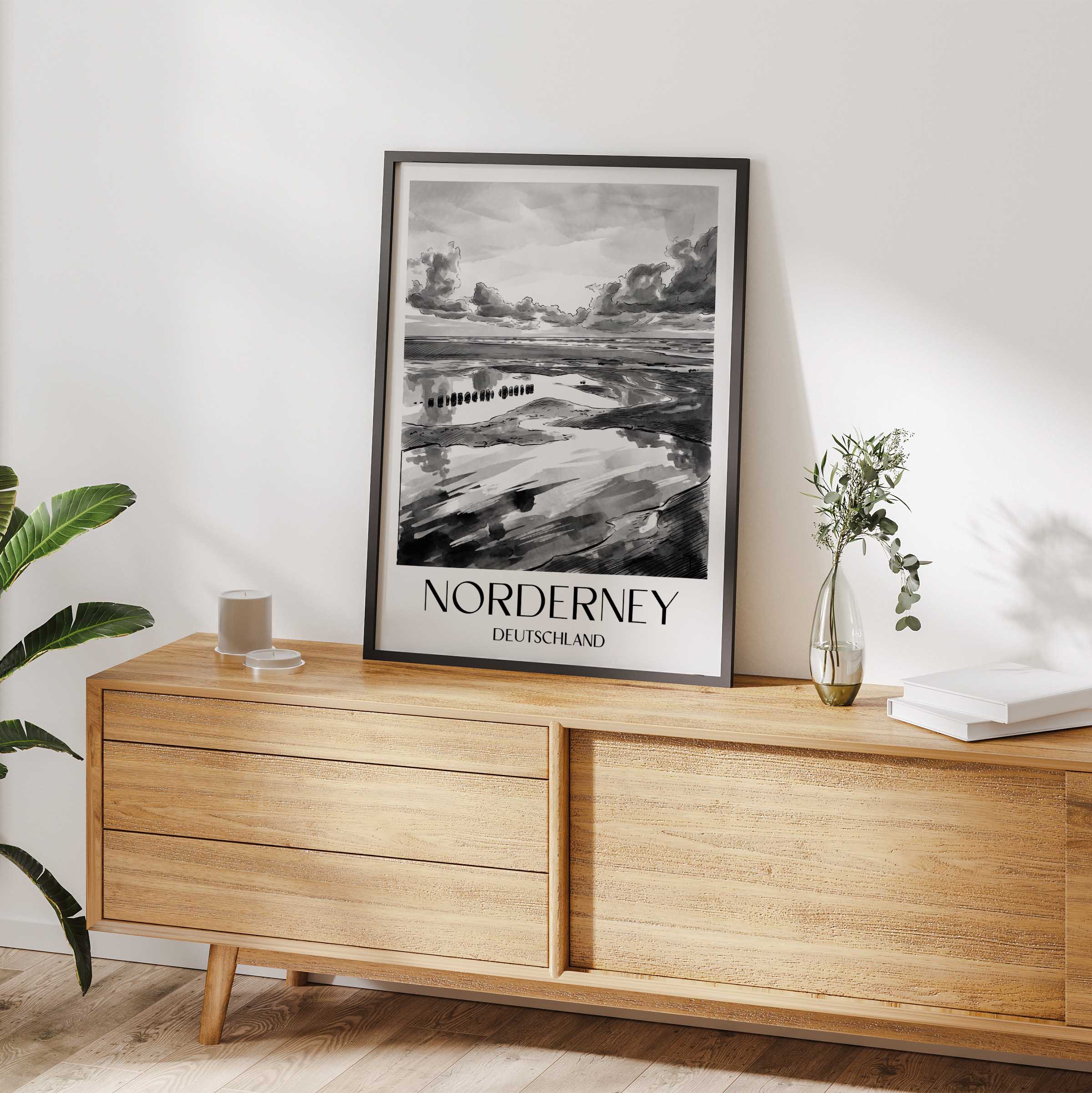 norderney-deutschland-poster-aquarell-schwarz-weiss