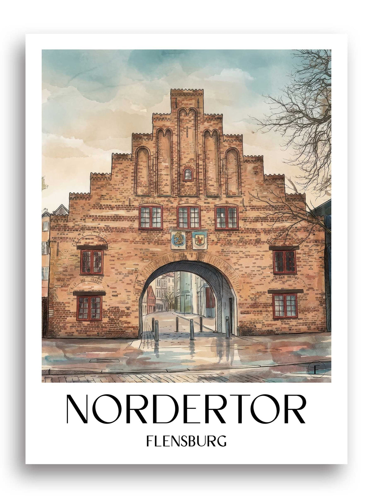 nordertor-flensburg-deutschland-poster-aquarell