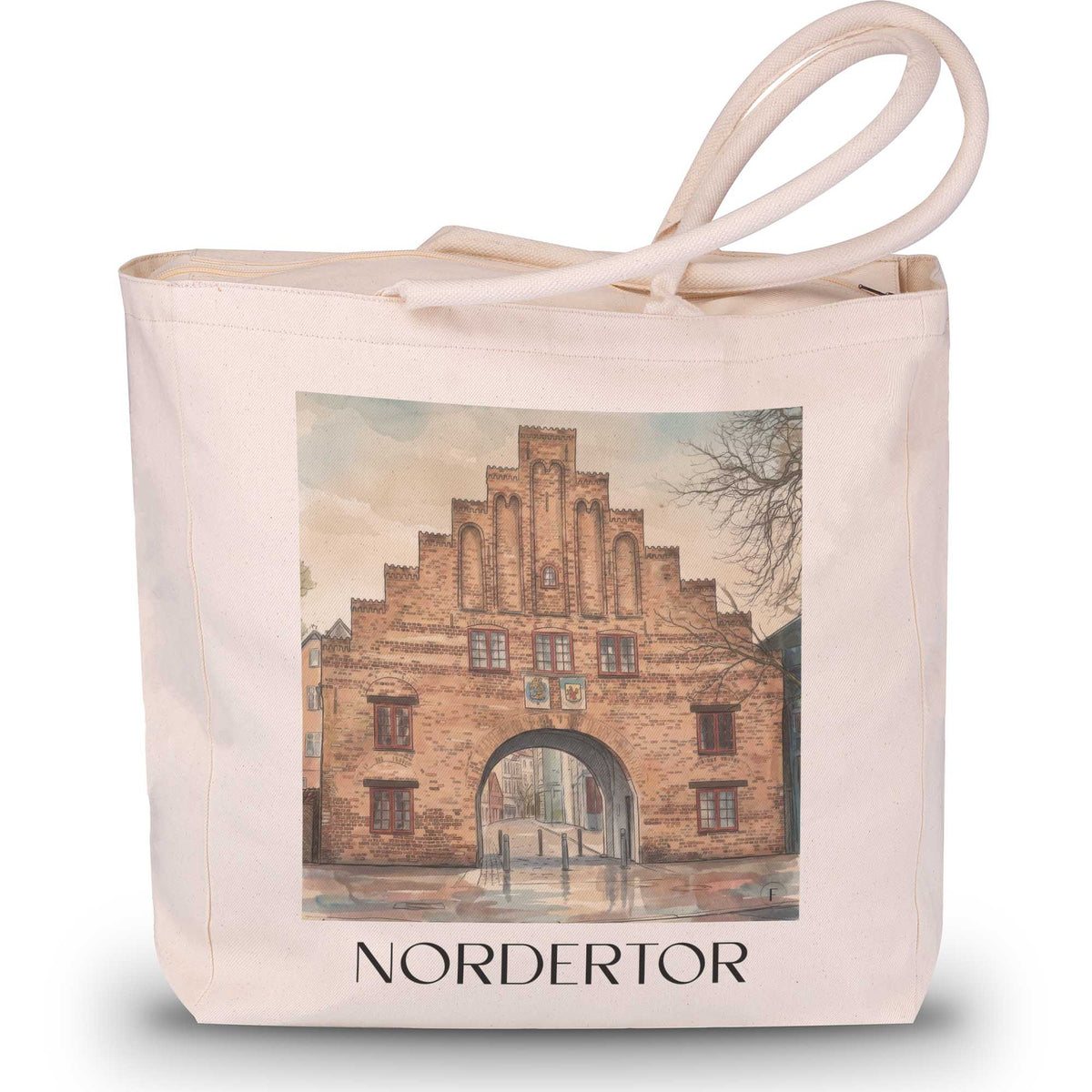 nordertor-flensburg-deutschland-einkaufstasche-aquarell