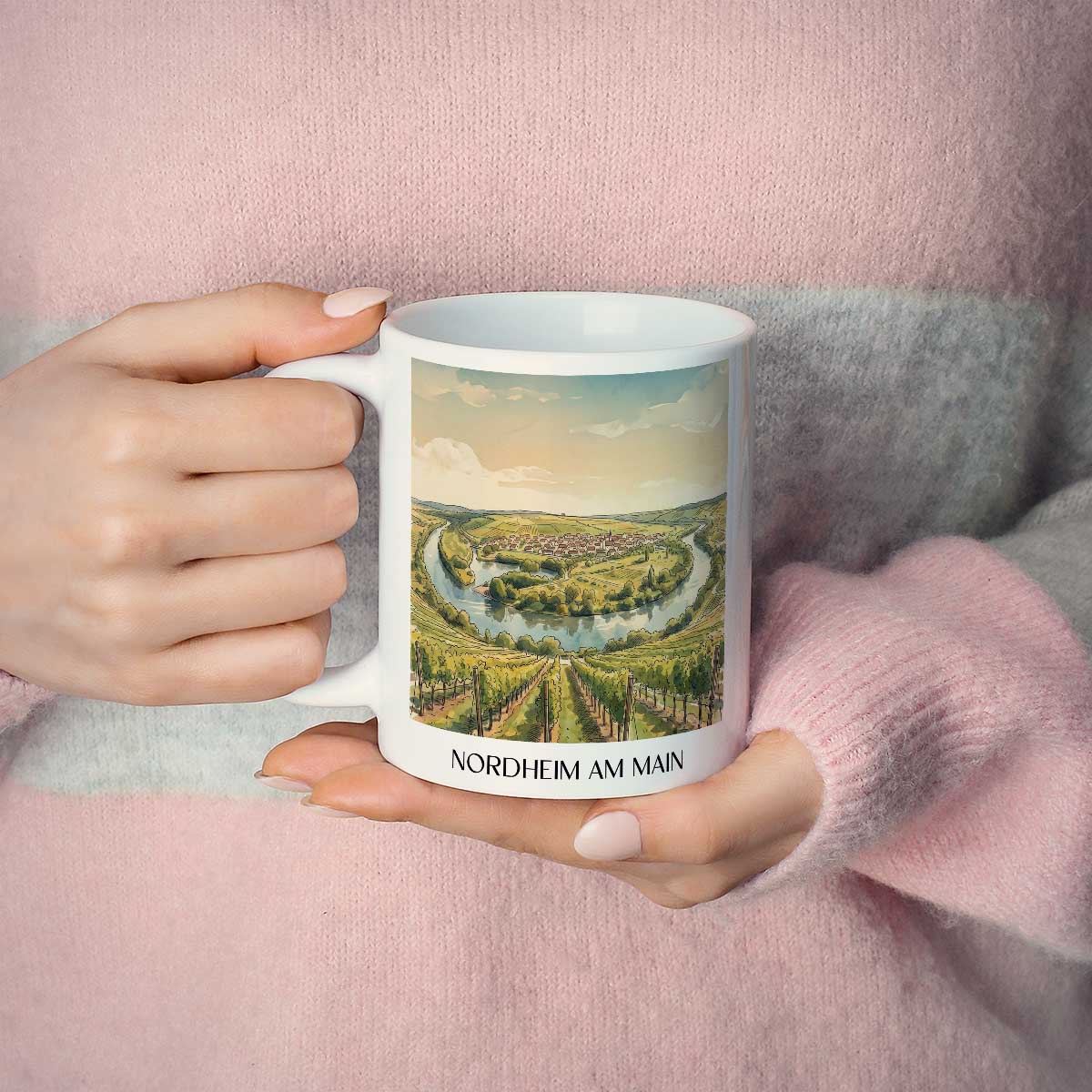 nordheim-am-main-mainschleife-deutschland-kaffeebecher-aquarell