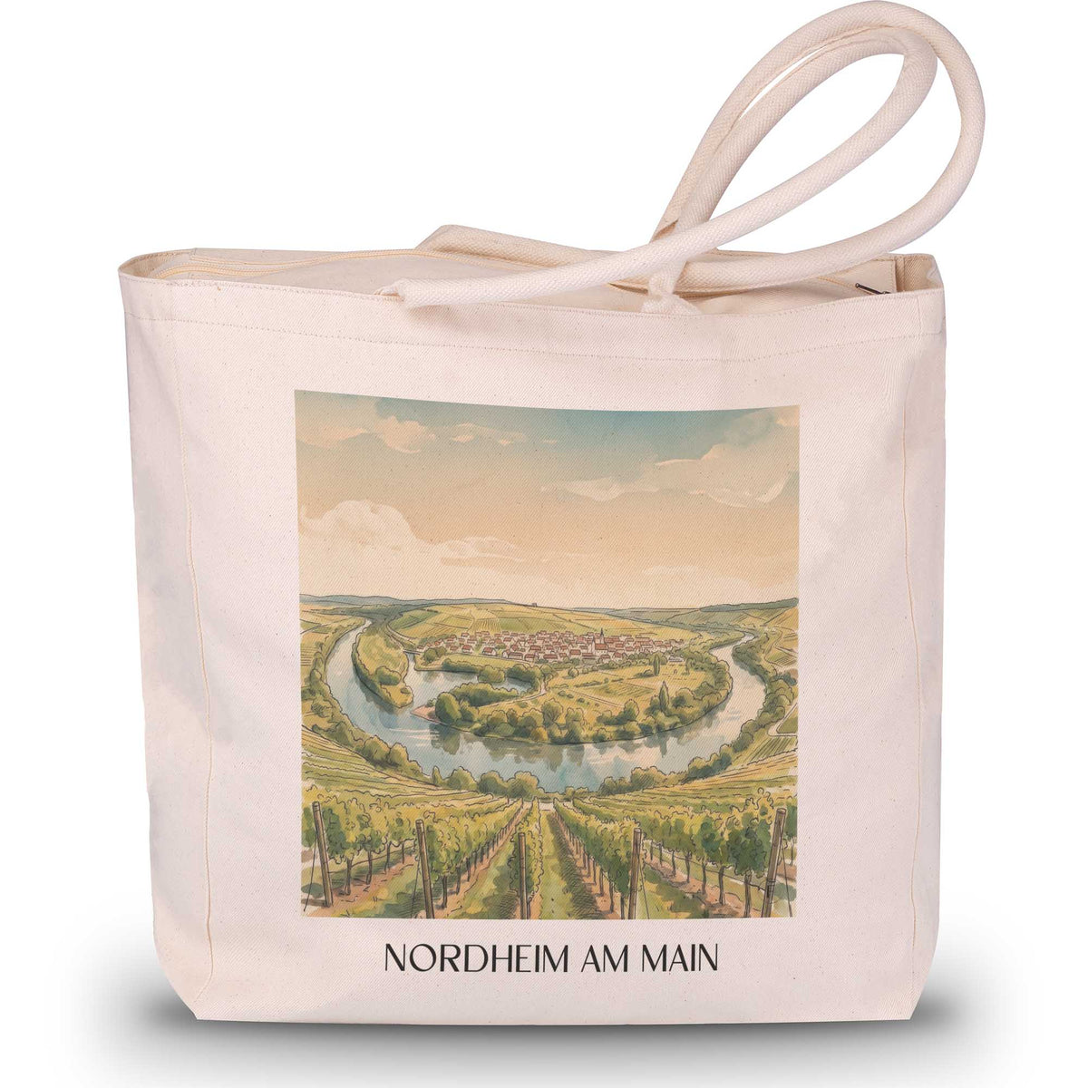 Nordheim am Main Shopping Tasche - Mainschleife - Deutschland Tote Bag - Einkaufstasche im Aquarell Stil - favplace