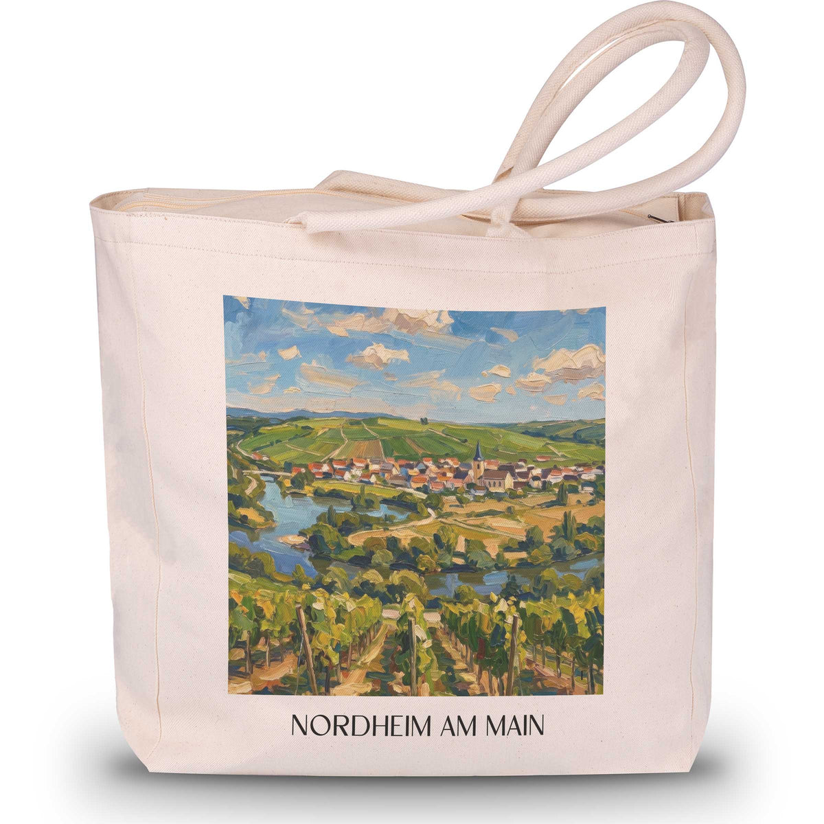 Nordheim am Main Shopping Tasche - Mainschleife - Deutschland Tote Bag - Einkaufstasche im Ölgemälde Stil - favplace