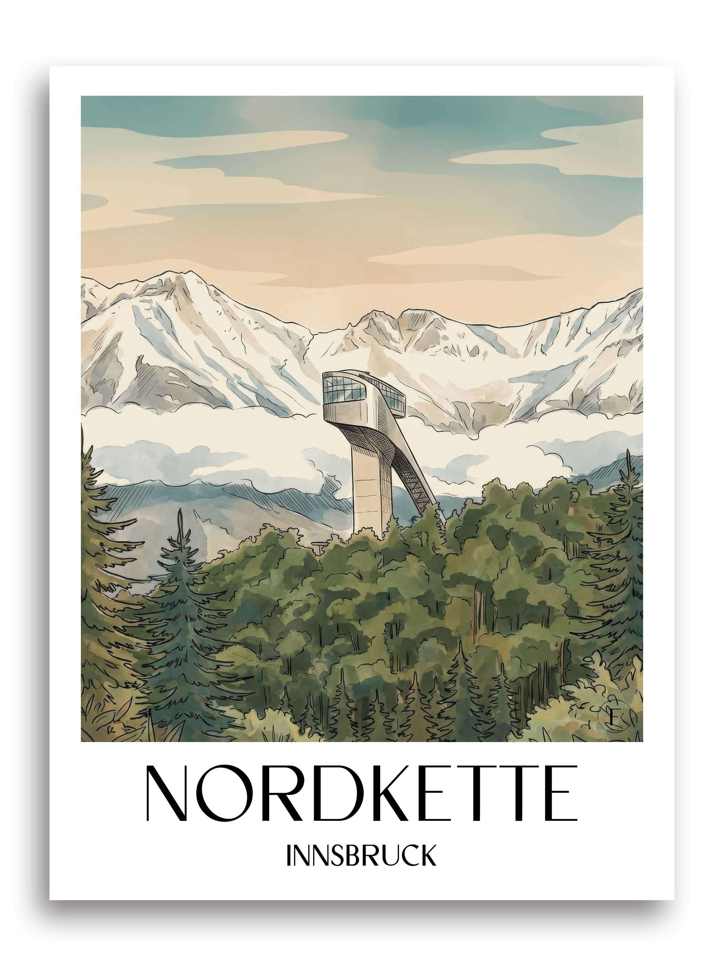 nordkette-innsbruck-österreich-poster-aquarell