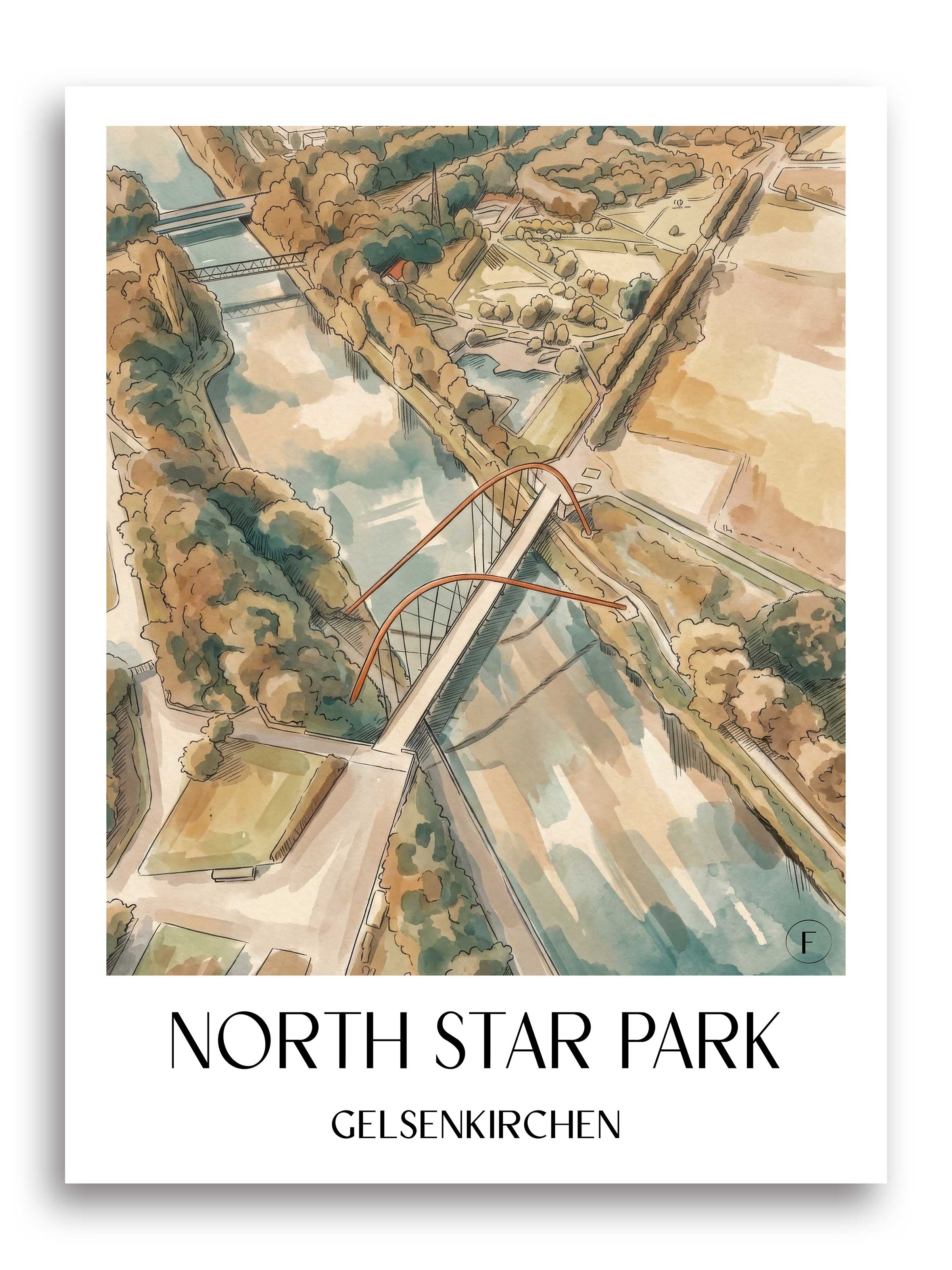 Nordsternpark Poster - Gelsenkirchen - Deutschland Kunstdruck - Aquarell von A4 bis A1 - favplace