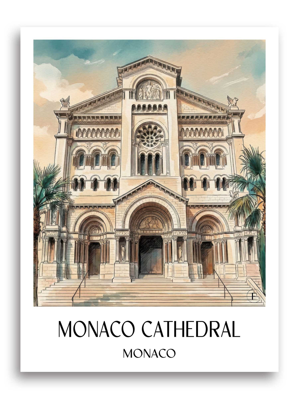 Notre-Dame-Immaculée Poster - Monaco - Monaco Kunstdruck - Aquarell von A4 bis A1 - favplace