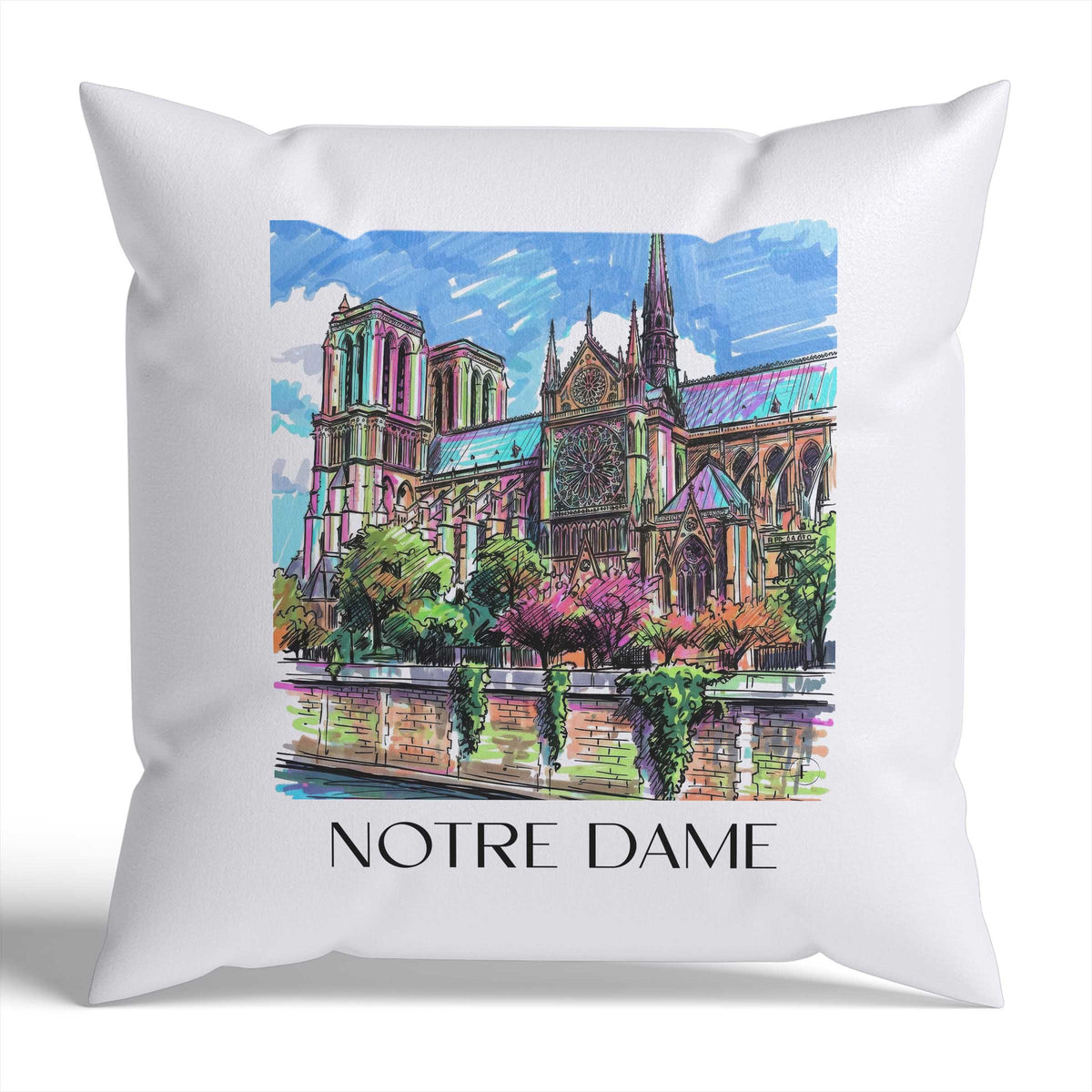 Notre Dame Kissenhülle - Zierkissen Bezug - Frankreich - Frankreich Kissen bzw. Kissenbezug im Tag Graffiti Stil - favplace