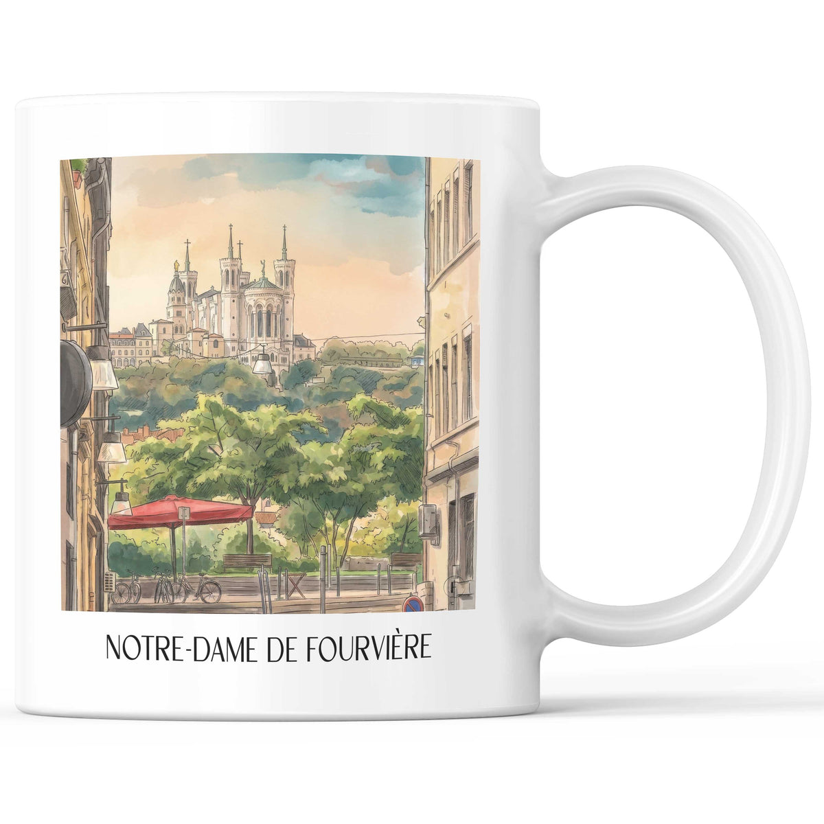 Notre-Dame de Fourvière Kaffeebecher - Lyon - Frankreich Becher - Kaffeetasse im Aquarell Stil - favplace