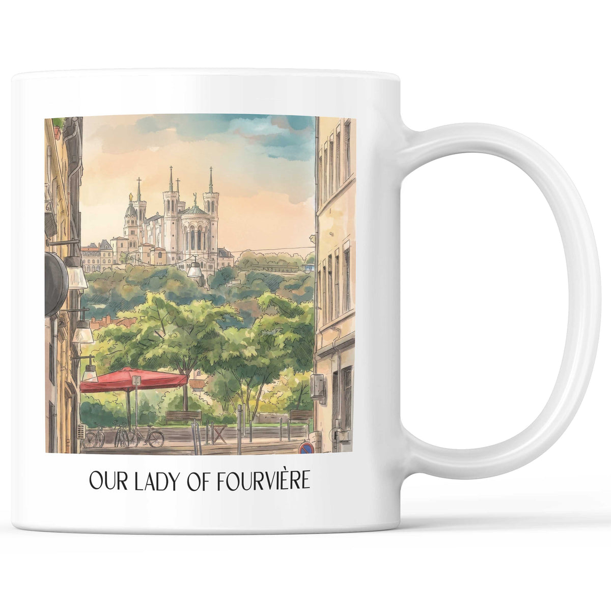 Notre-Dame de Fourvière Kaffeebecher - Lyon - Frankreich Becher - Kaffeetasse im Aquarell Stil - favplace