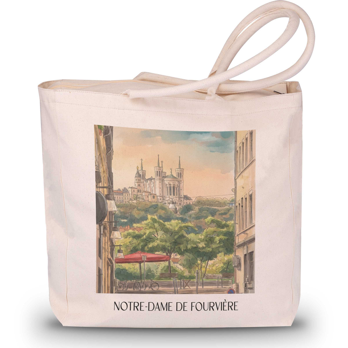 notre-dame-de-fourvière-lyon-frankreich-einkaufstasche-aquarell