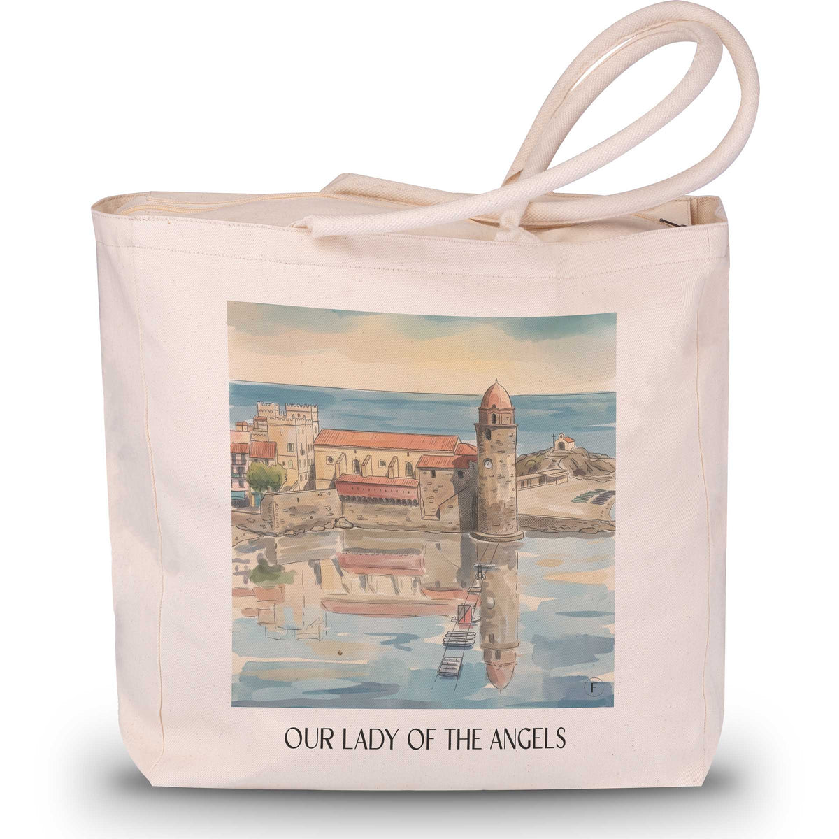 Notre-Dame-des-Anges Shopping Tasche - Collioure - Frankreich Tote Bag - Einkaufstasche im Aquarell Stil - favplace