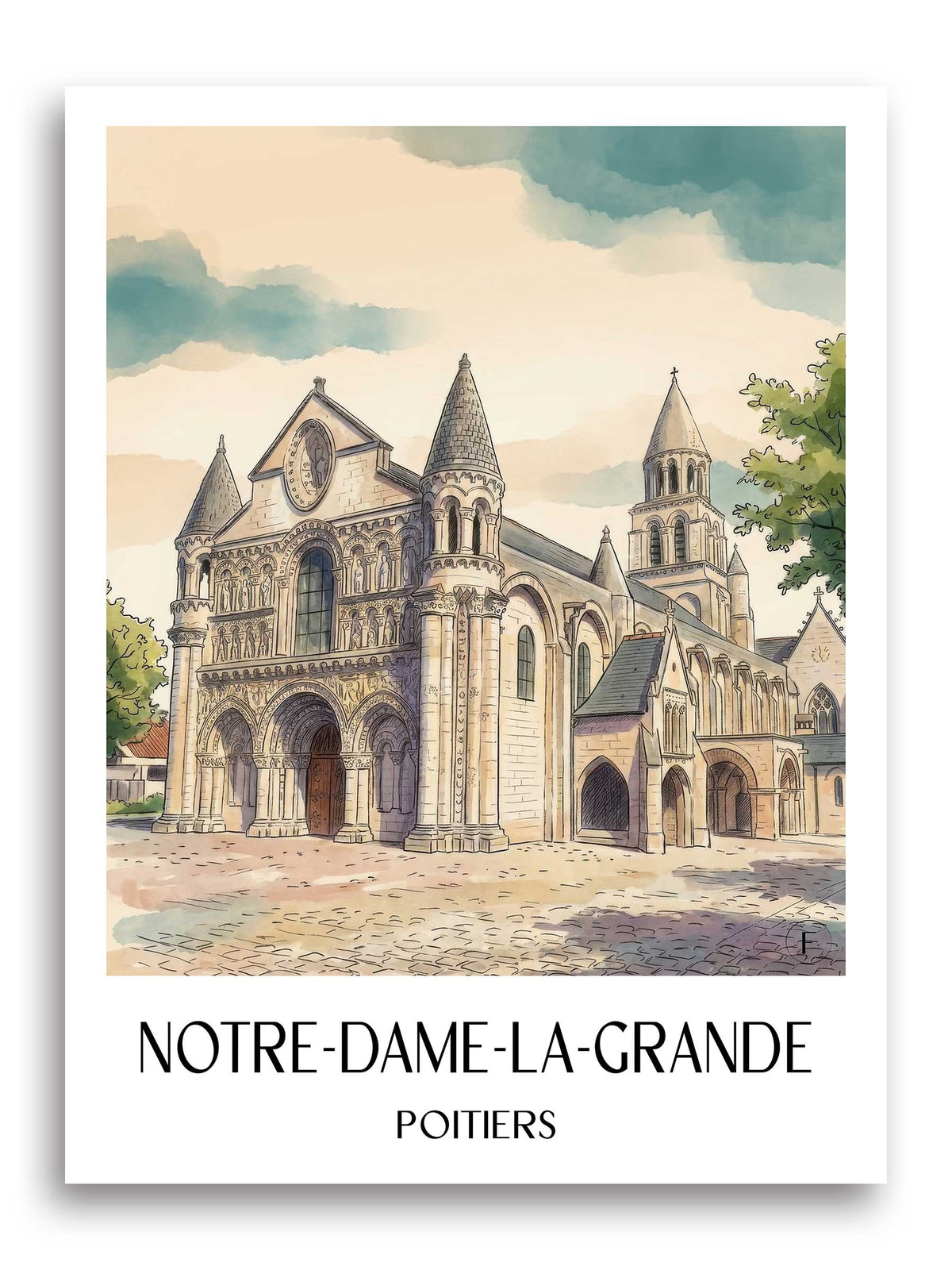 Notre-Dame-la-Grande Poster - Poitiers - Frankreich Kunstdruck - Aquarell von A4 bis A1 - favplace