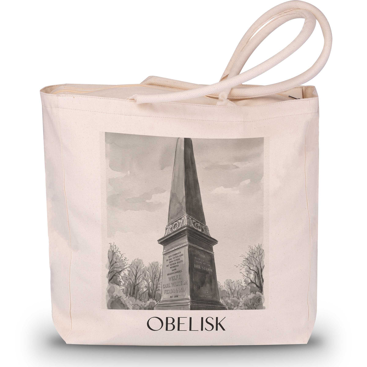 Obelisk Shopping Tasche - Braunschweig - Deutschland Tote Bag - Einkaufstasche im Aquarell Schwarz-Weiß Stil - favplace