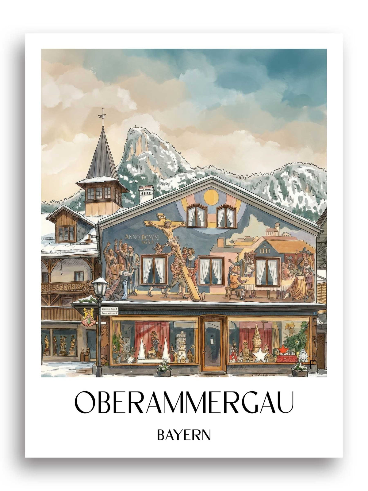 oberammergau-bayern-deutschland-poster-aquarell