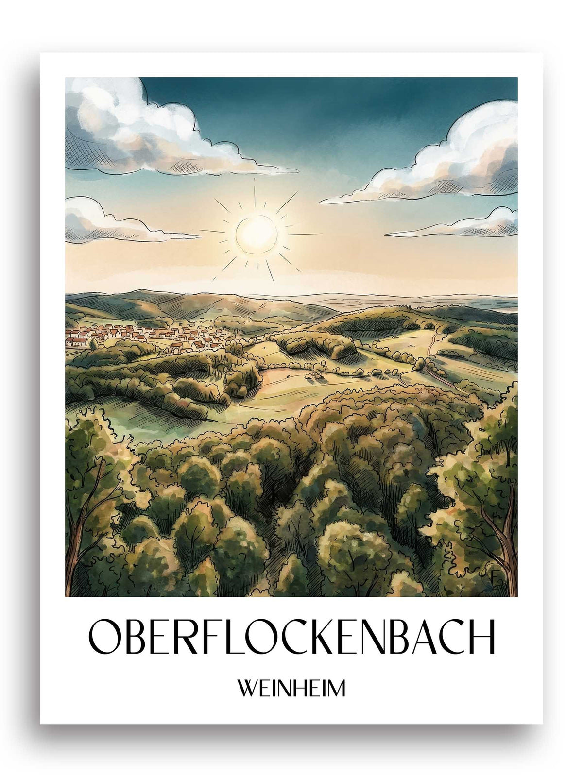 oberflockenbach-weinheim-deutschland-poster-aquarell