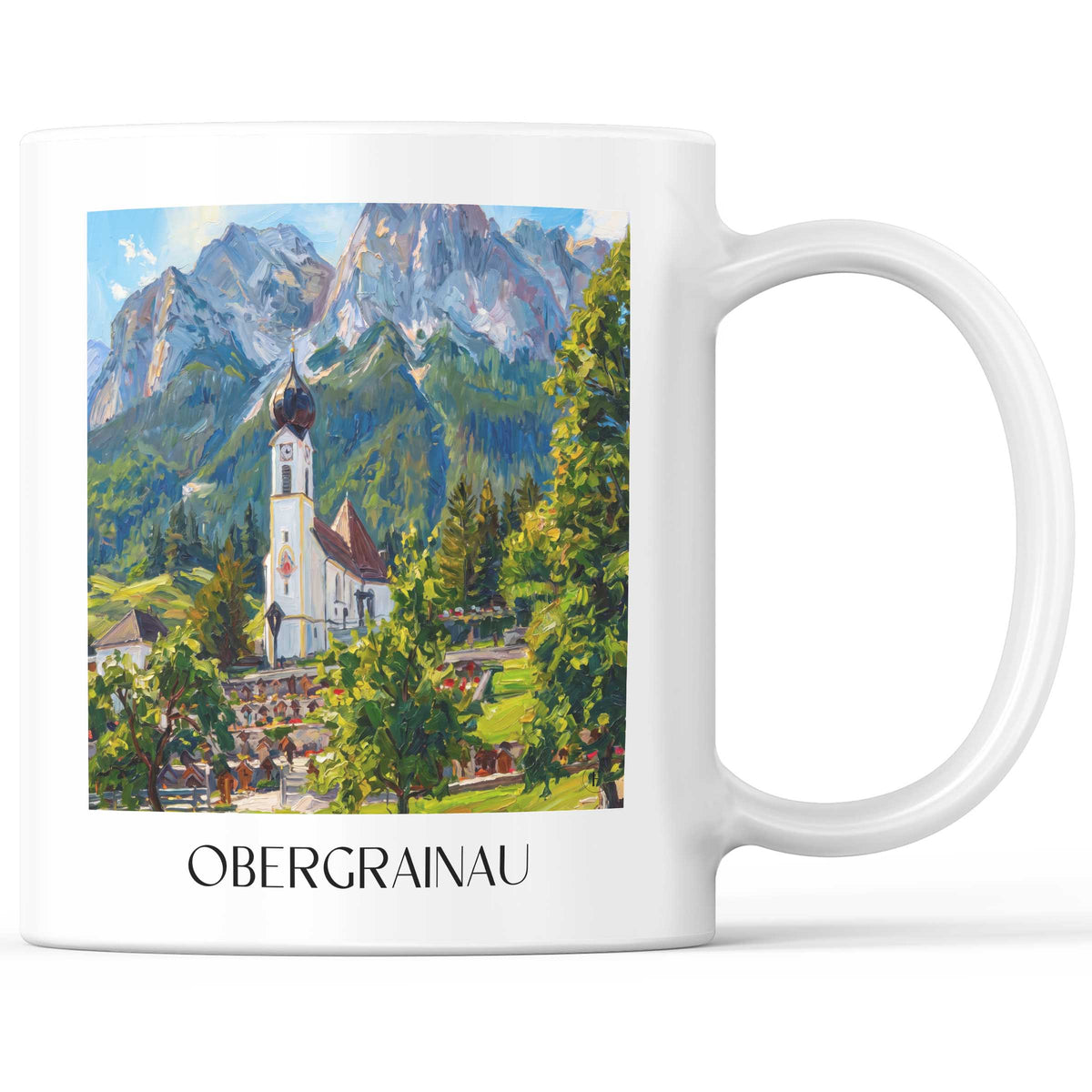 Obergrainau Kaffeebecher - Werdenfelser Land - Deutschland Becher - Kaffeetasse im Ölgemälde Stil - favplace