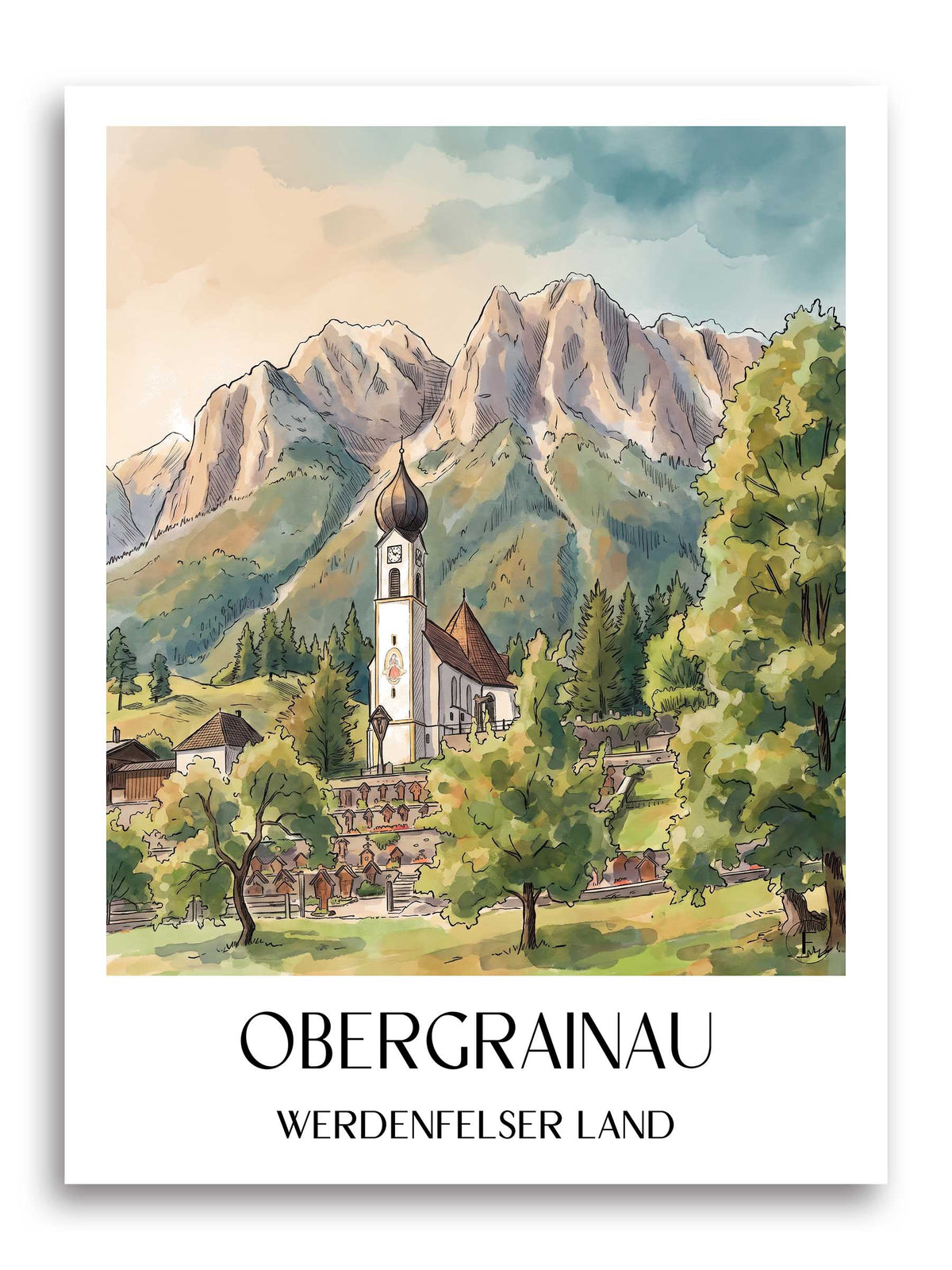 obergrainau-werdenfelser-land-deutschland-poster-aquarell