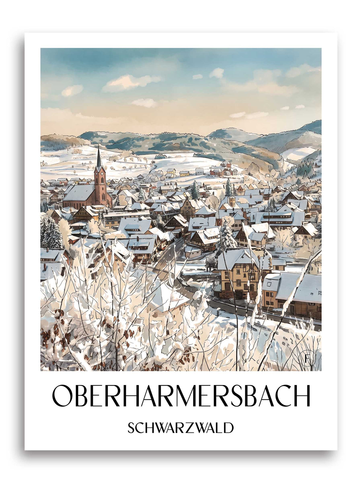 oberharmersbach-schwarzwald-deutschland-poster-aquarell