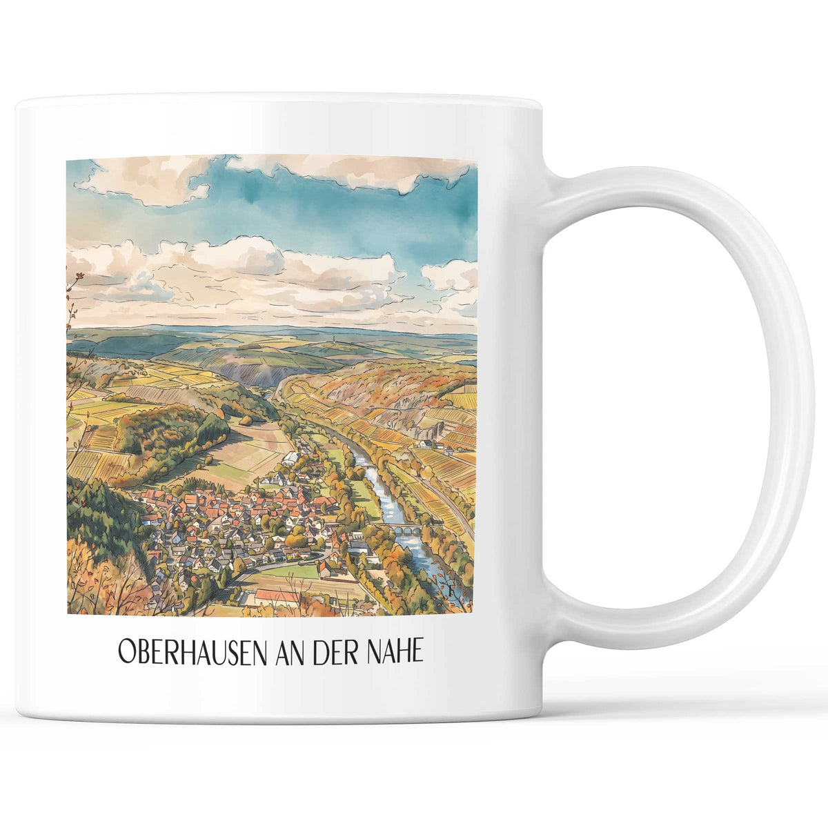 Oberhausen an der Nahe Kaffeebecher - Naheland - Deutschland Becher - Kaffeetasse im Aquarell Stil - favplace