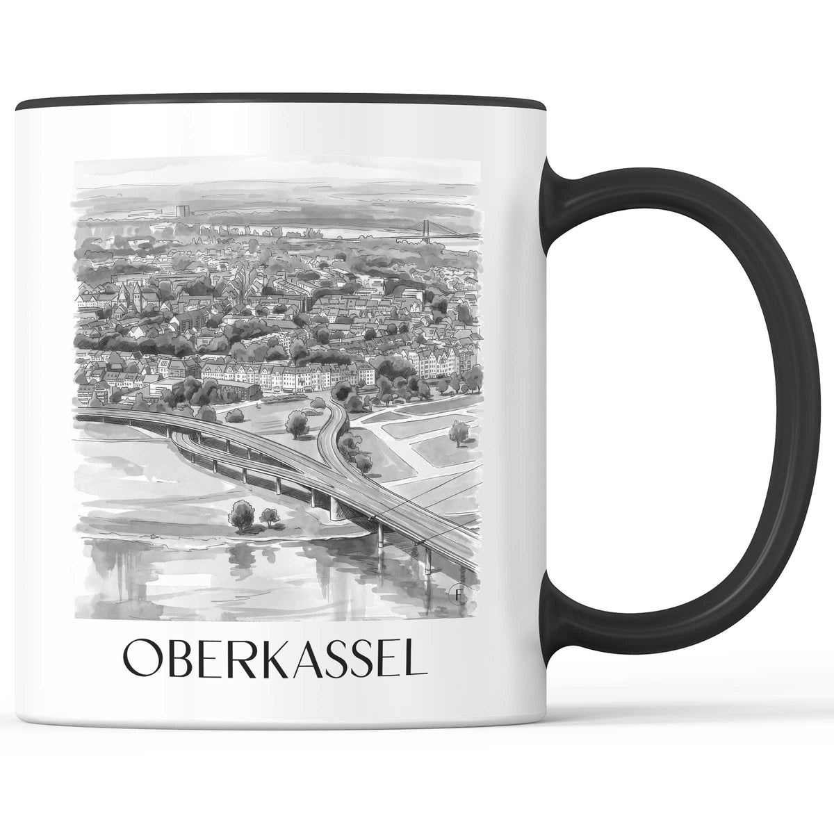 Oberkassel Kaffeebecher - Düsseldorf - Deutschland Becher - Kaffeetasse im Aquarell Schwarz-Weiß Stil - favplace