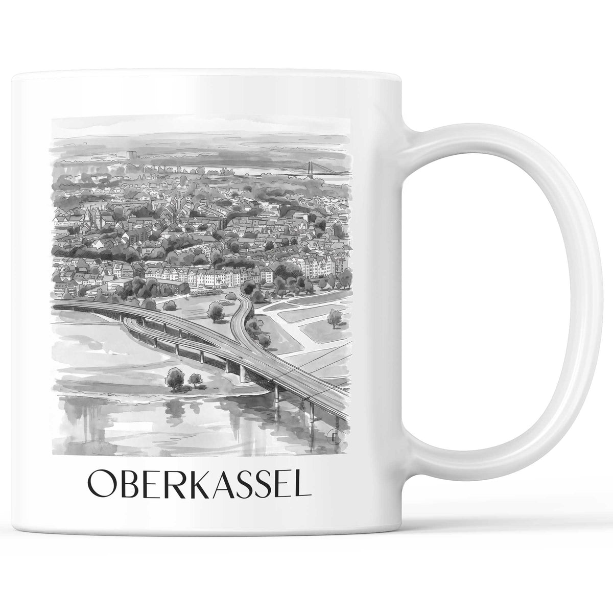 Oberkassel Kaffeebecher - Düsseldorf - Deutschland Becher - Kaffeetasse im Aquarell Schwarz-Weiß Stil - favplace