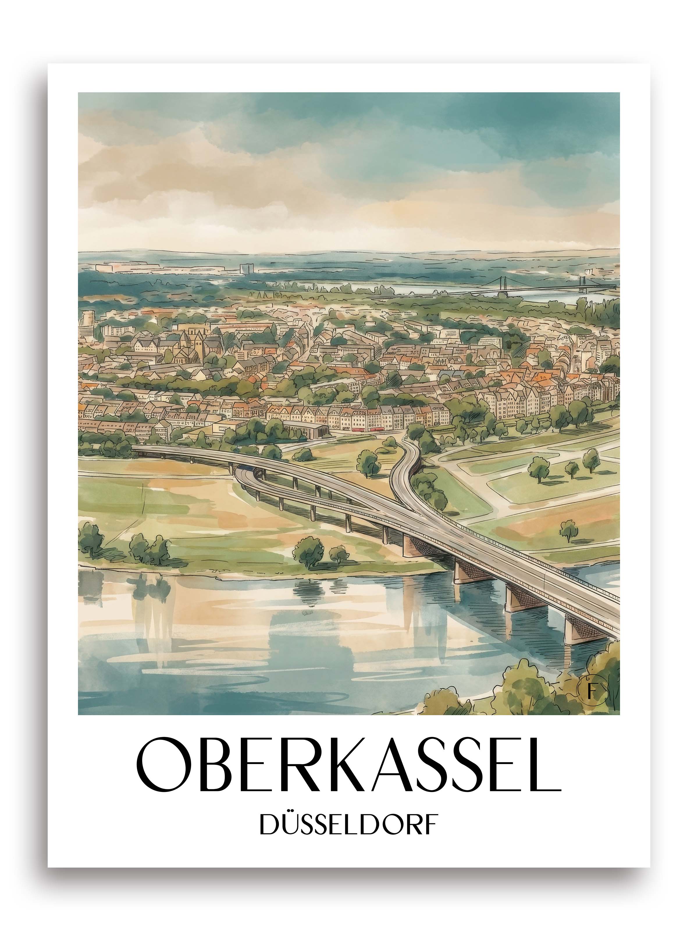 Oberkassel Poster - Düsseldorf - Deutschland Kunstdruck - Aquarell von A4 bis A1 - favplace