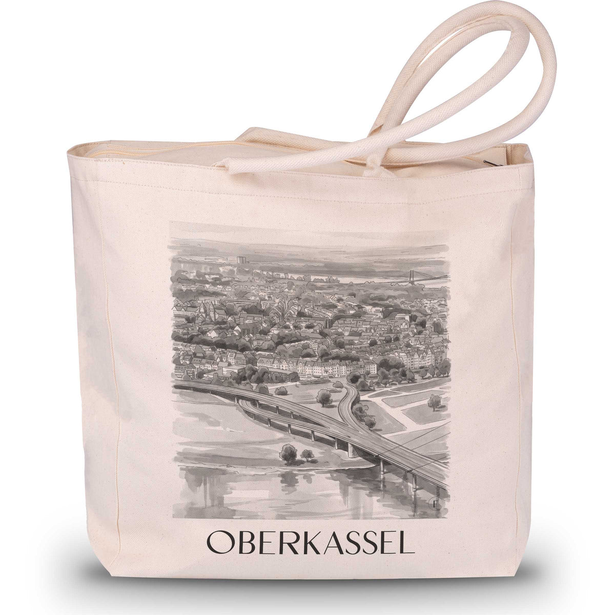 Oberkassel Shopping Tasche - Düsseldorf - Deutschland Tote Bag - Einkaufstasche im Aquarell Schwarz-Weiß Stil - favplace