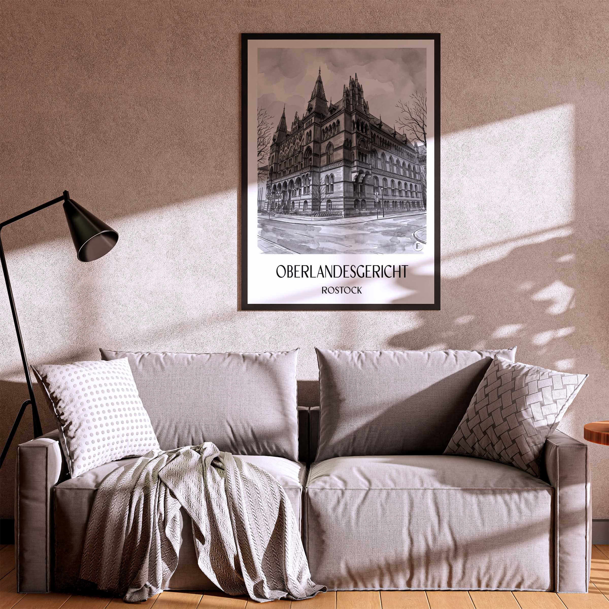 oberlandesgericht-rostock-deutschland-poster-aquarell-schwarz-weiss