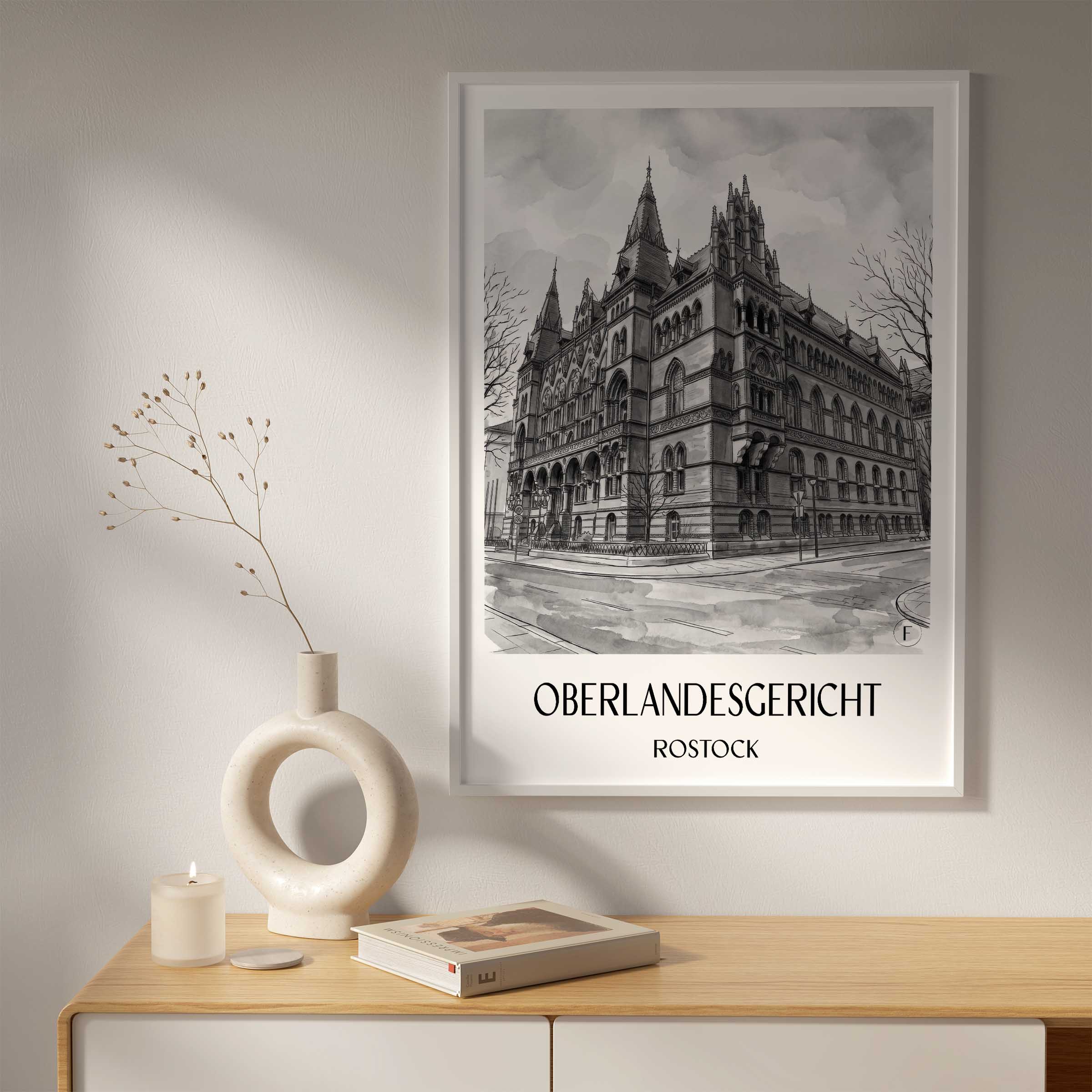 oberlandesgericht-rostock-deutschland-poster-aquarell-schwarz-weiss