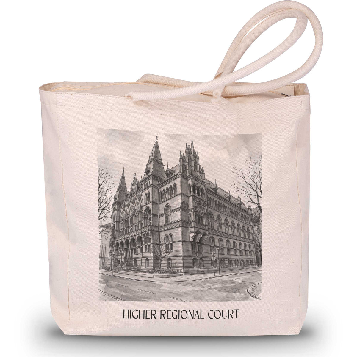 Oberlandesgericht Shopping Tasche - Rostock - Deutschland Tote Bag - Einkaufstasche im Aquarell Schwarz-Weiß Stil - favplace