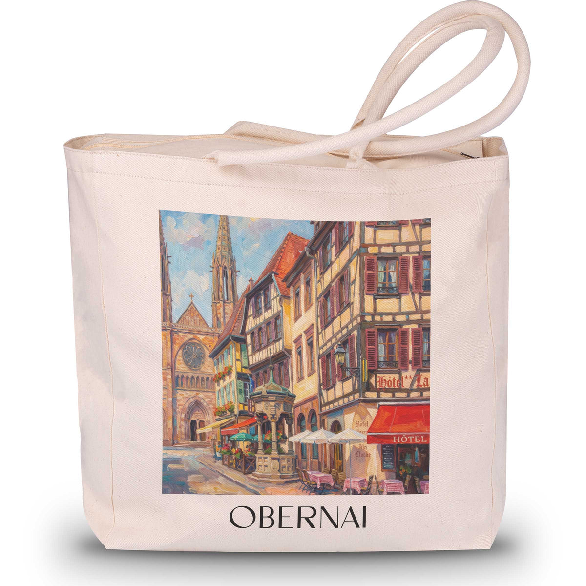 Obernai Shopping Tasche - Elsass - Frankreich Tote Bag - Einkaufstasche im Ölgemälde Stil - favplace