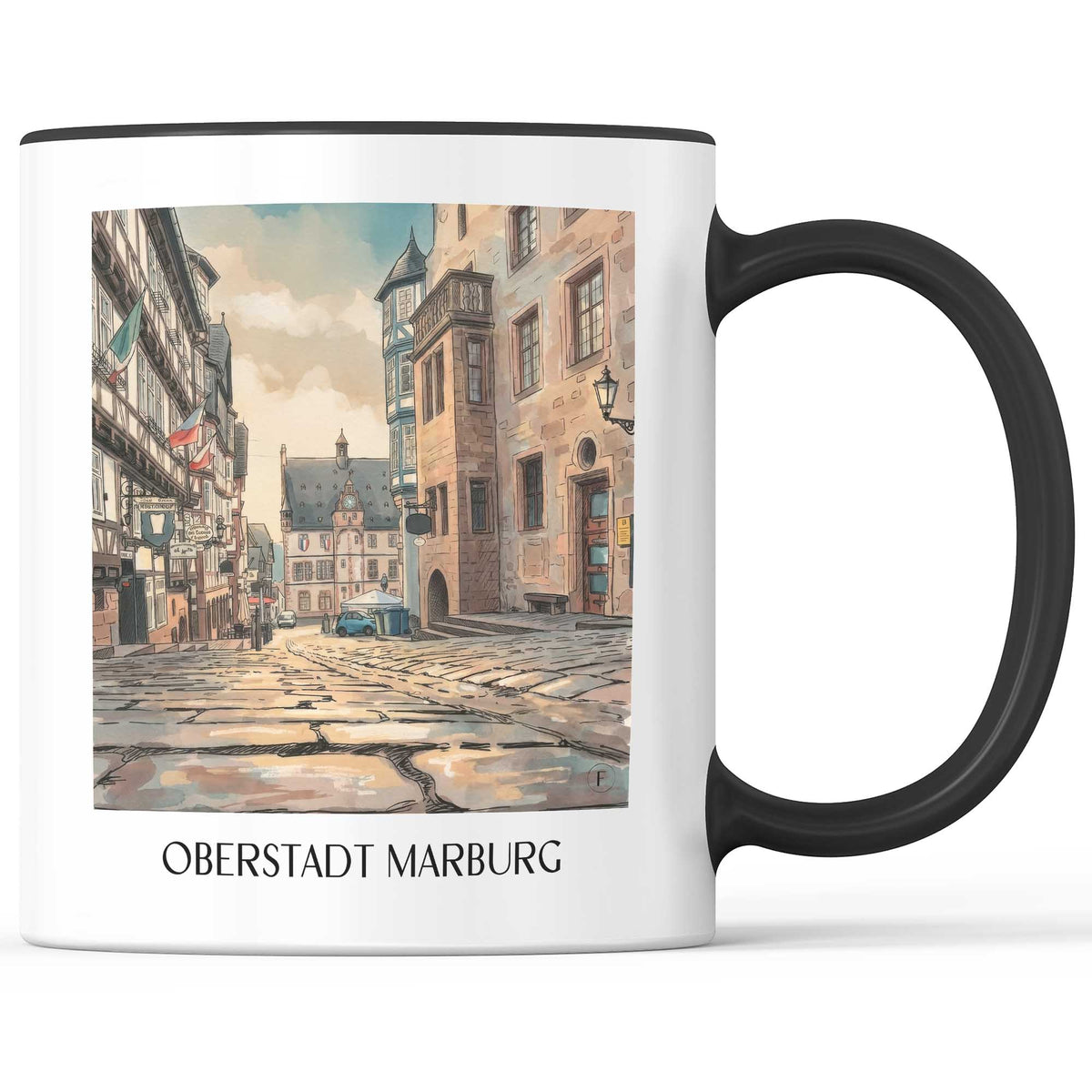 oberstadt-marburg-deutschland-kaffeebecher-aquarell