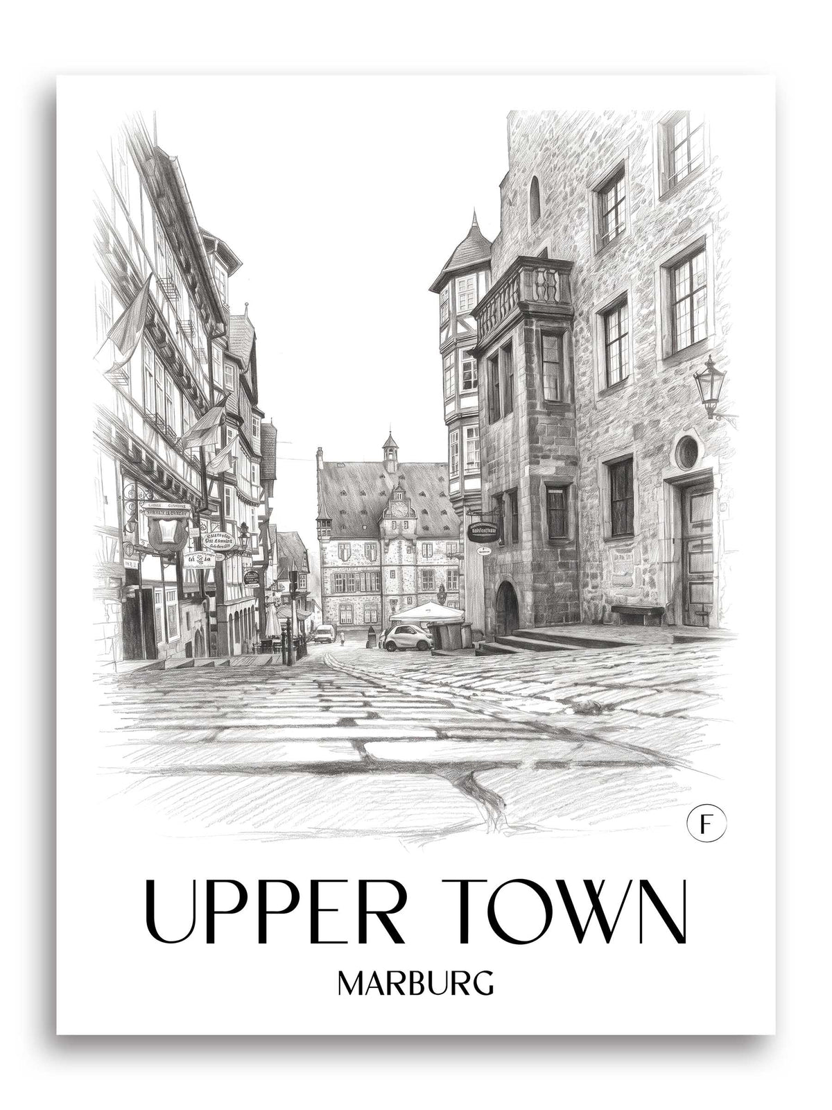 Oberstadt Poster - Marburg - Deutschland Kunstdruck - Zeichnung von A4 bis A1 - favplace