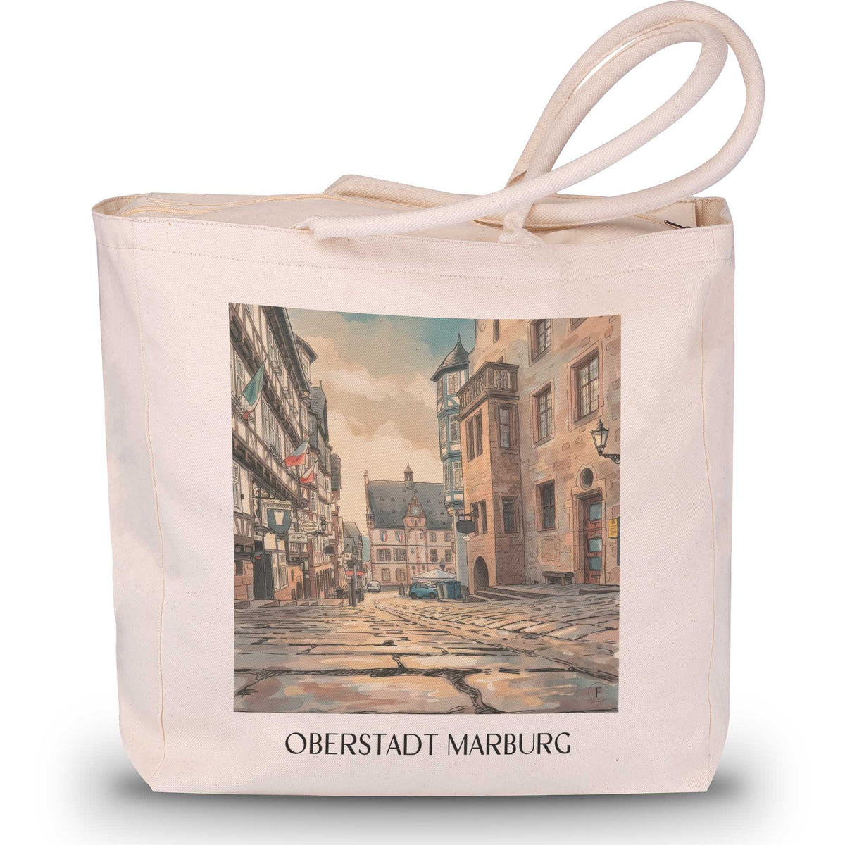oberstadt-marburg-deutschland-einkaufstasche-aquarell