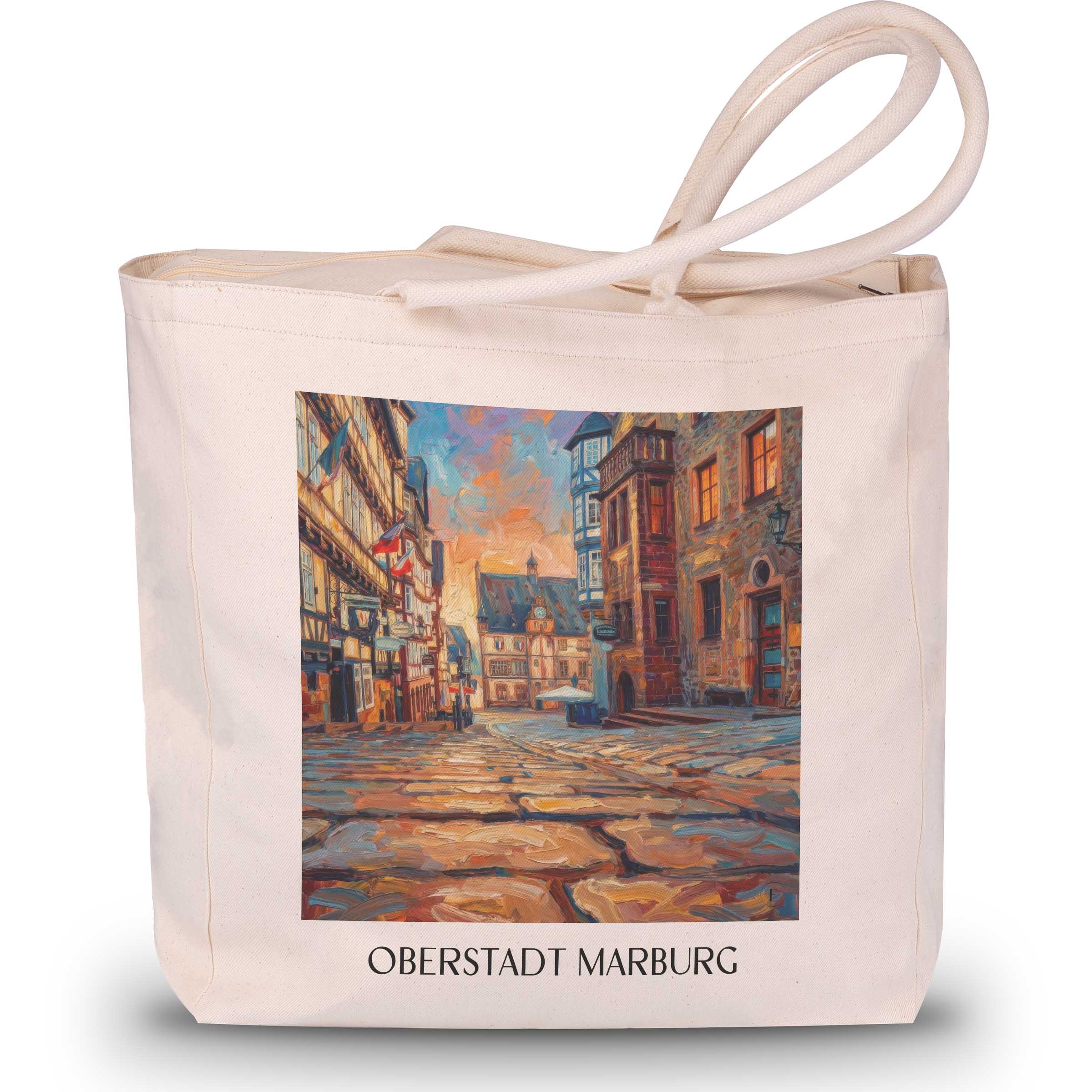 oberstadt-marburg-deutschland-einkaufstasche-oil-painting-oelgemaelde