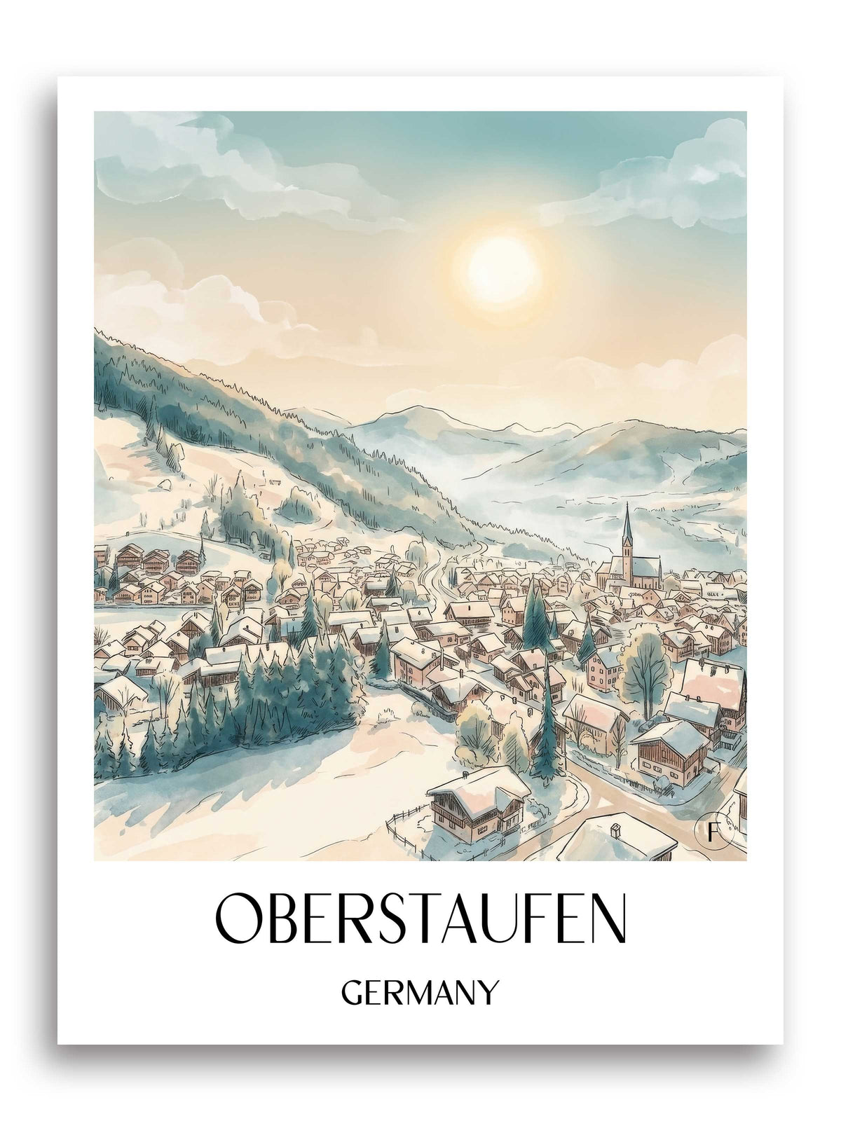 Oberstaufen Poster - Oberallgäu - Deutschland Kunstdruck - Aquarell von A4 bis A1 - favplace