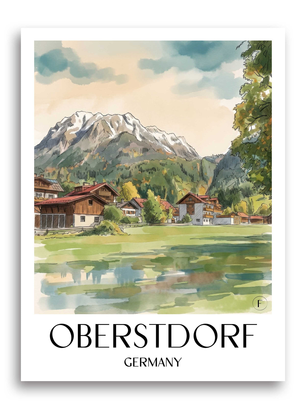 Oberstdorf Poster - Oberallgäu - Deutschland Kunstdruck - Aquarell von A4 bis A1 - favplace
