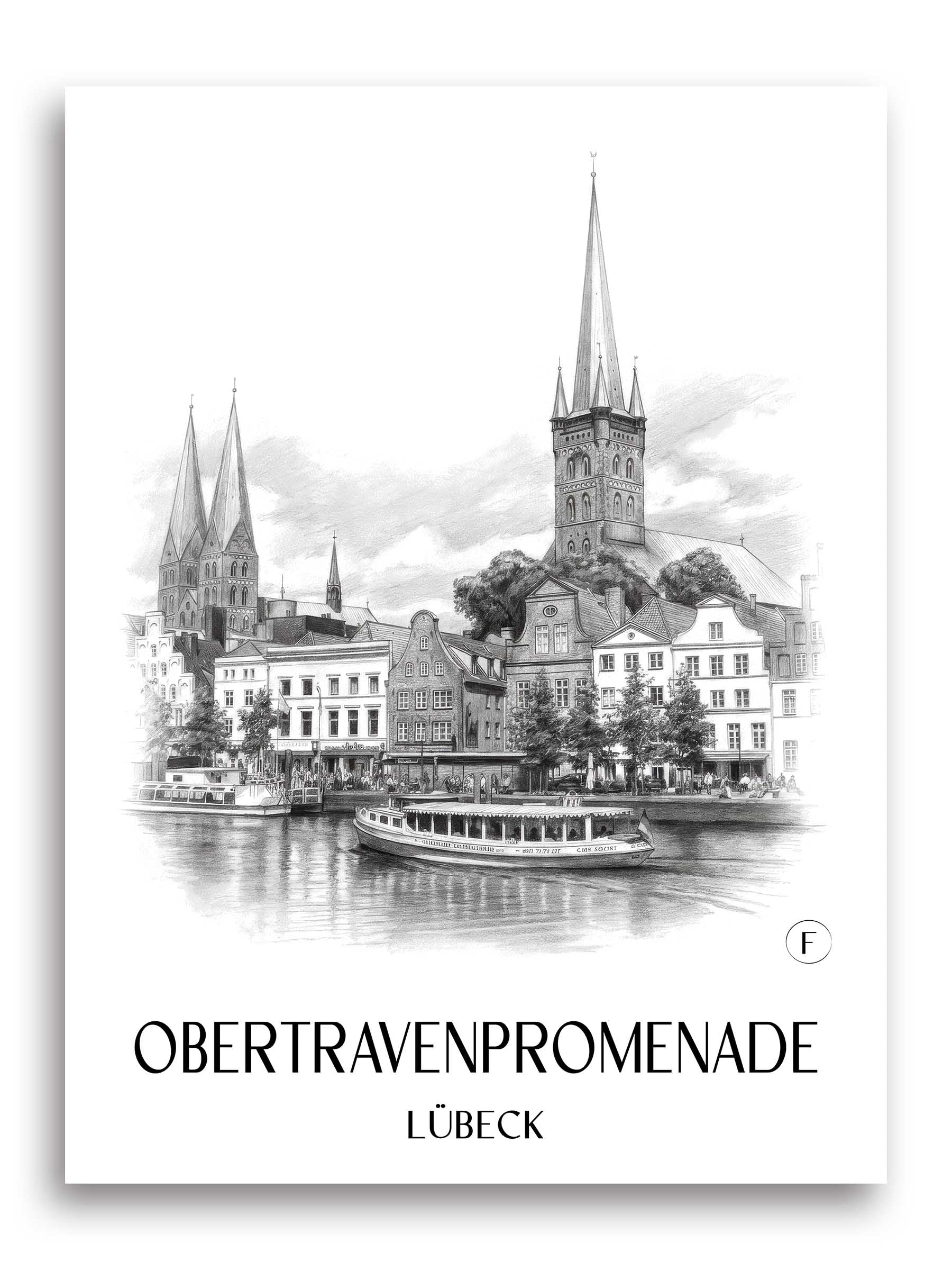 obertravenpromenade-lübeck-deutschland-poster-bleistift-zeichnung-drawing