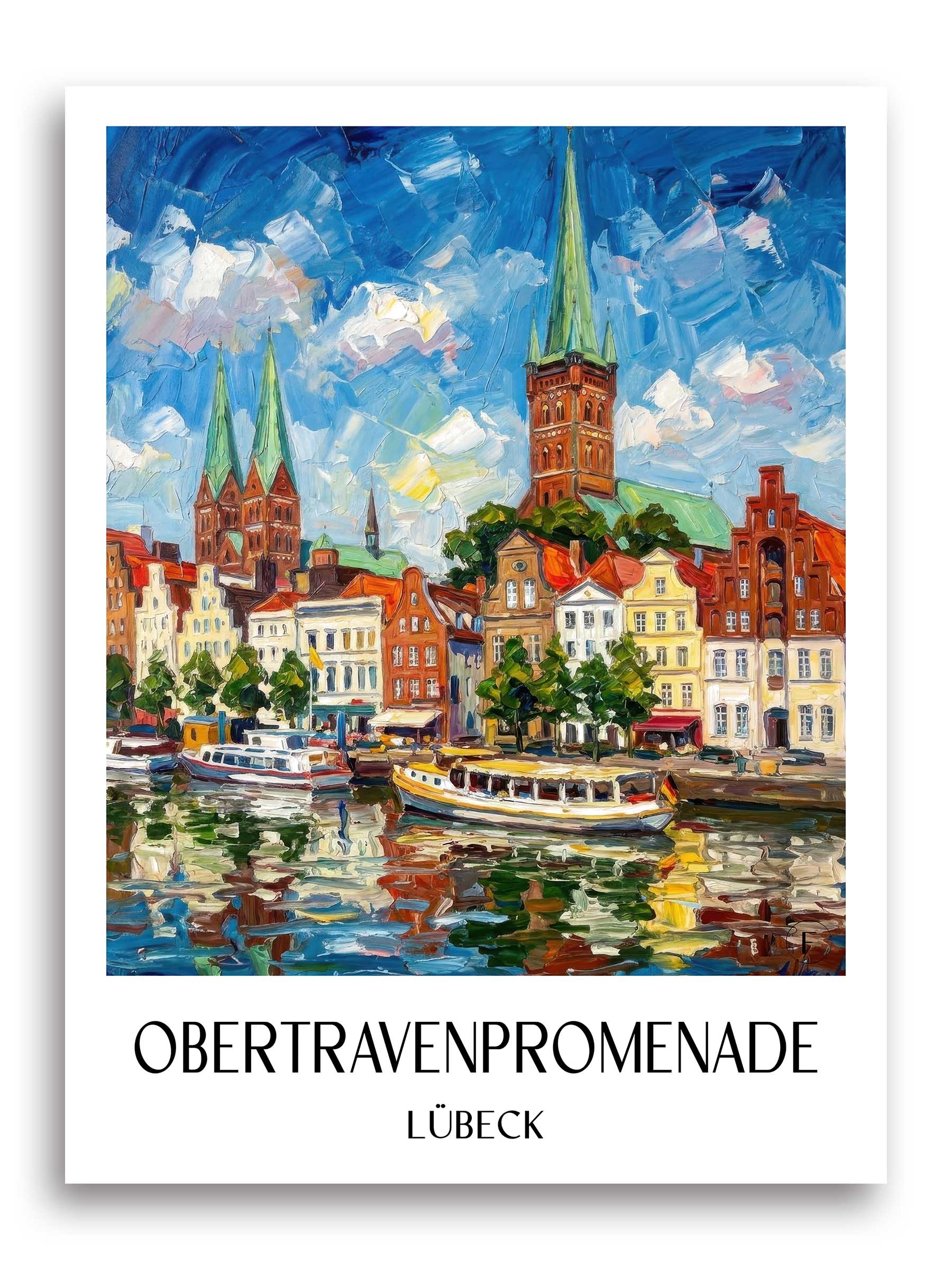 Obertravenpromenade Poster - Lübeck - Deutschland Kunstdruck - Ölgemälde von A4 bis A1 - favplace