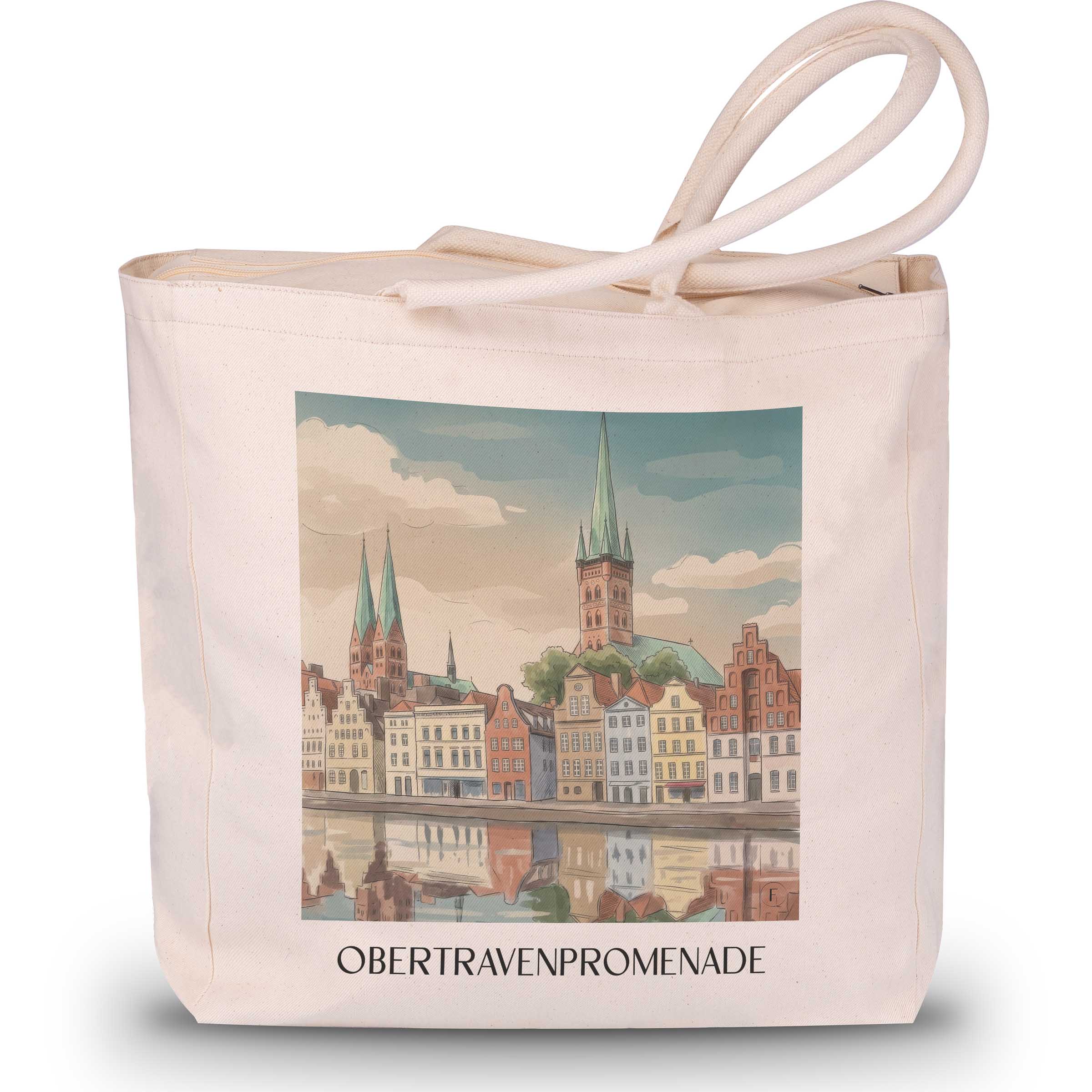 Obertravenpromenade Shopping Tasche - Lübeck - Deutschland Tote Bag - Einkaufstasche im Aquarell Stil - favplace
