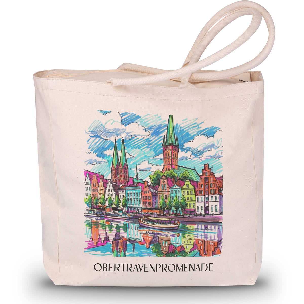 Obertravenpromenade Shopping Tasche - Lübeck - Deutschland Tote Bag - Einkaufstasche im Tag Graffiti Stil - favplace