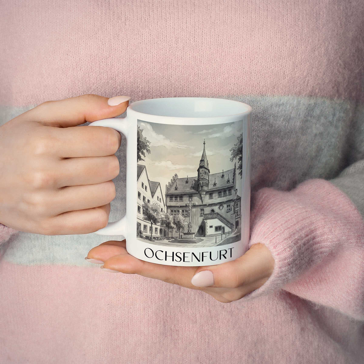 ochsenfurt-deutschland-kaffeebecher-aquarell-schwarz-weiss