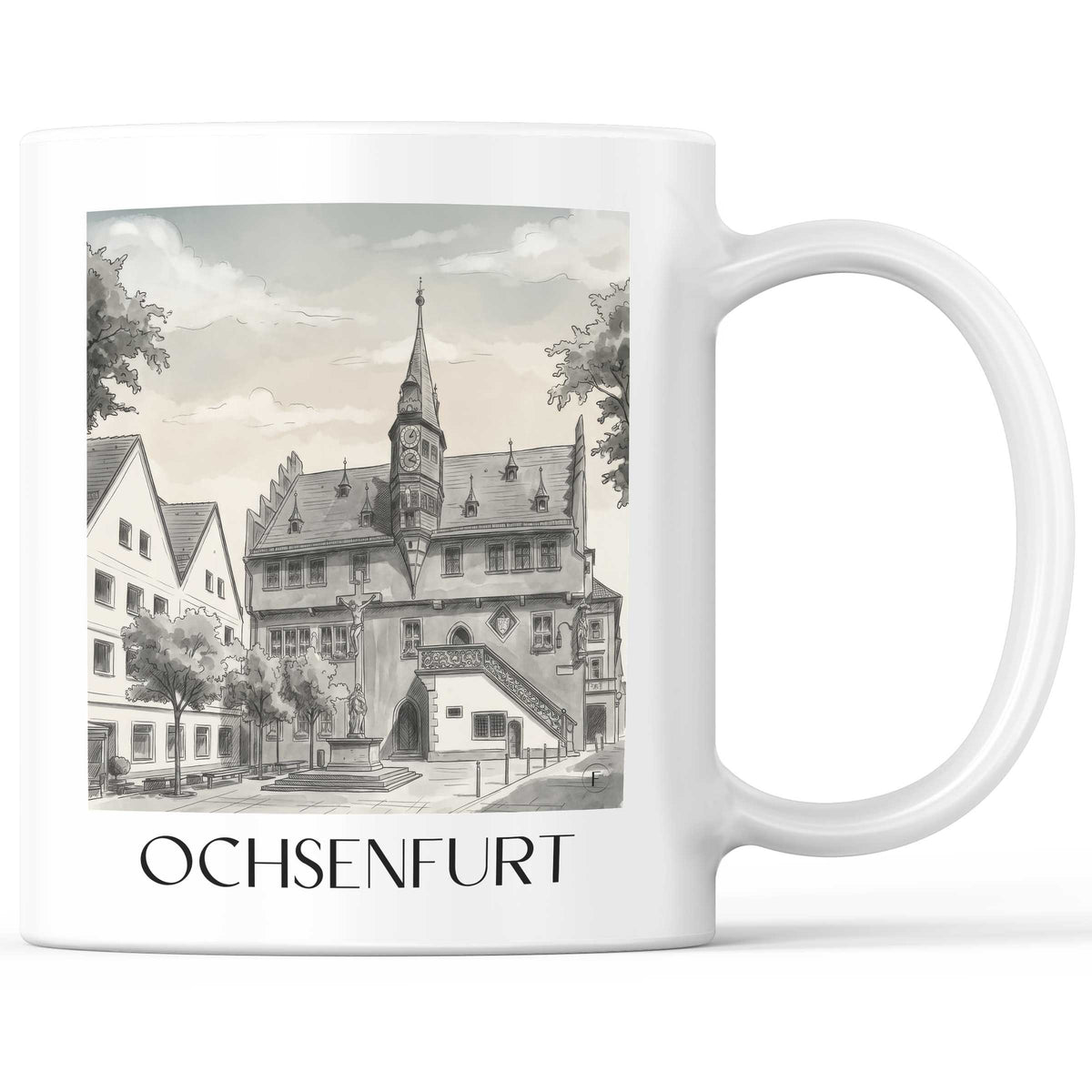 Ochsenfurt - Deutschland Becher - Kaffeetasse im Aquarell Schwarz-Weiß Stil - favplace