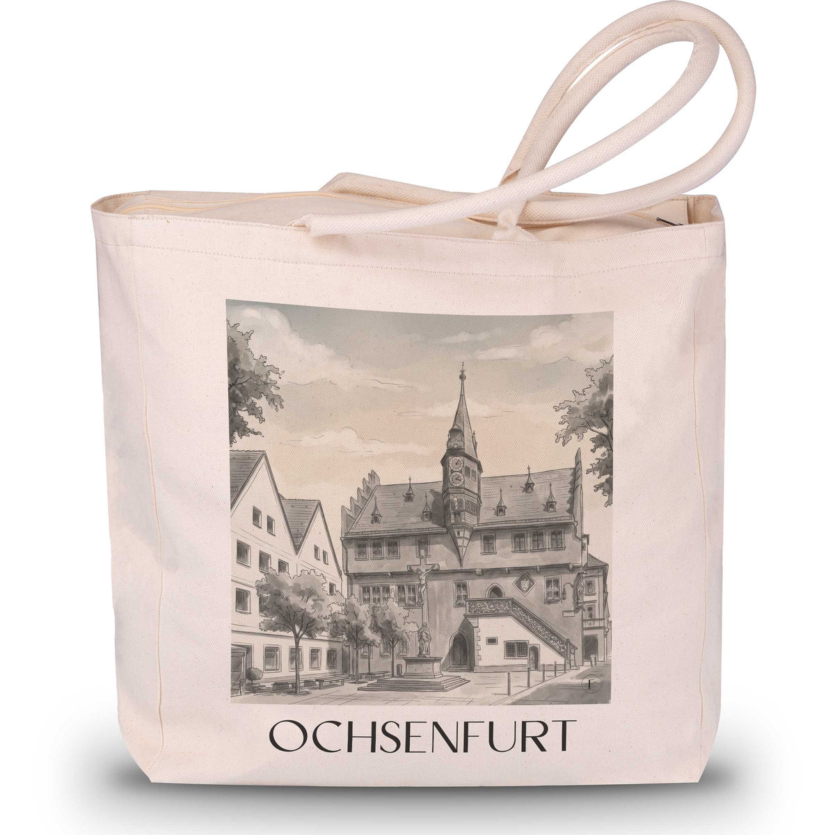Ochsenfurt - Deutschland Tote Bag - Einkaufstasche im Aquarell Schwarz-Weiß Stil - favplace