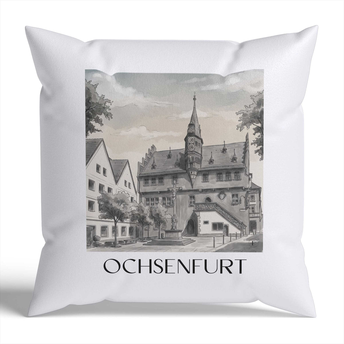 ochsenfurt-deutschland-deutschland-kissenbezug-aquarell-schwarz-weiss