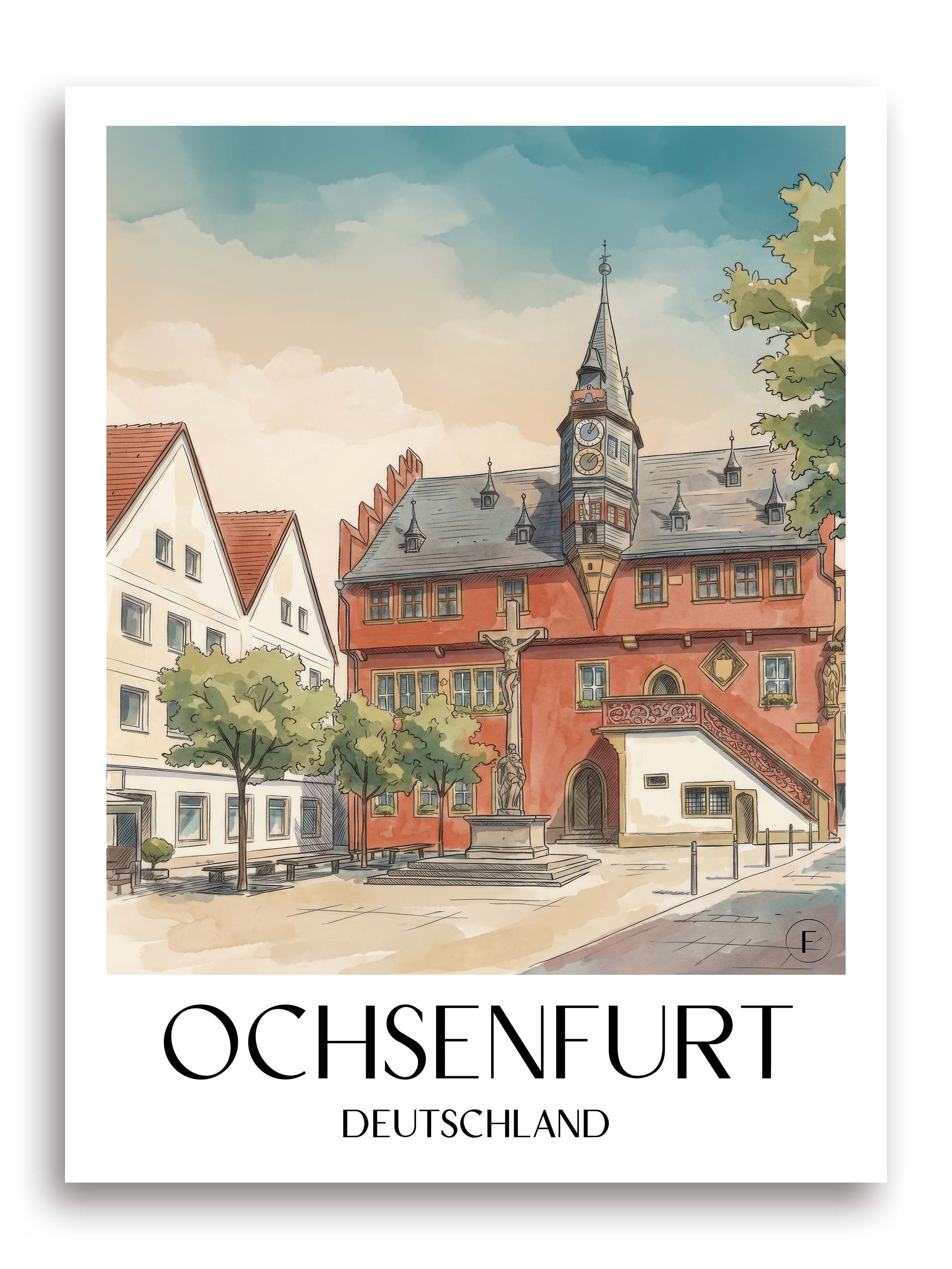 ochsenfurt-deutschland-poster-aquarell