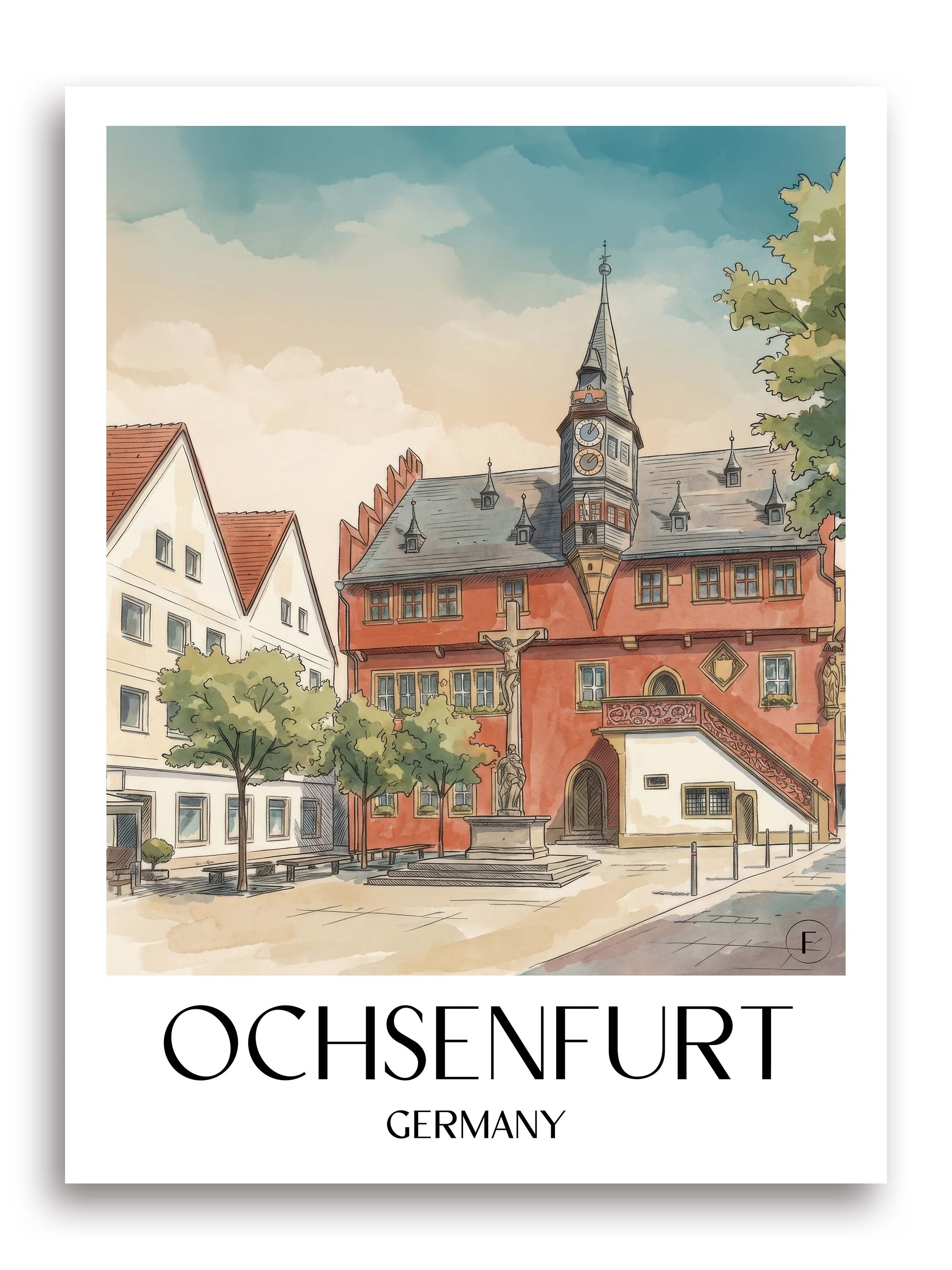 Ochsenfurt Poster - - Deutschland Kunstdruck - Aquarell von A4 bis A1 - favplace