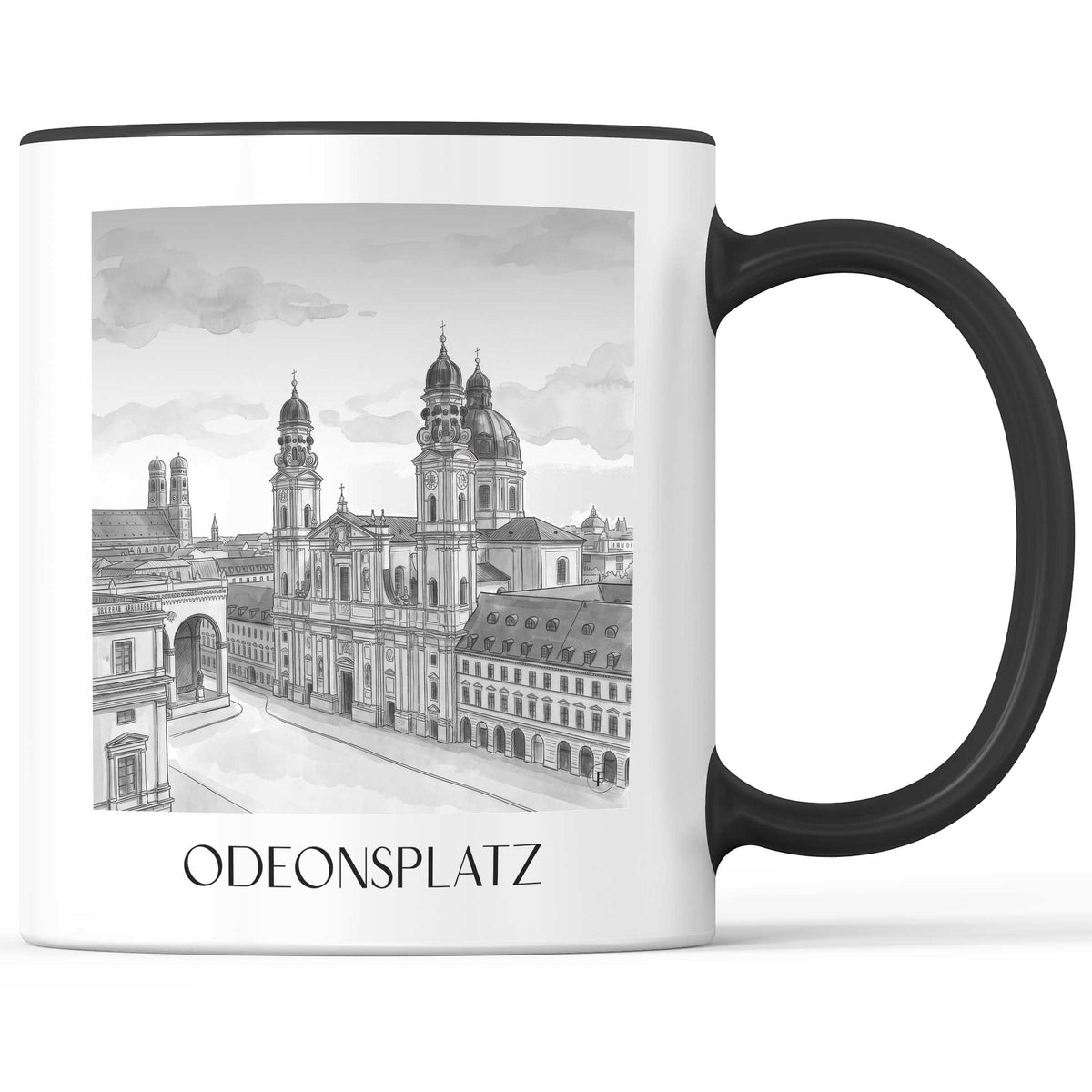 Odeonsplatz Kaffeebecher - München - Deutschland Becher - Kaffeetasse im Aquarell Schwarz-Weiß Stil - favplace