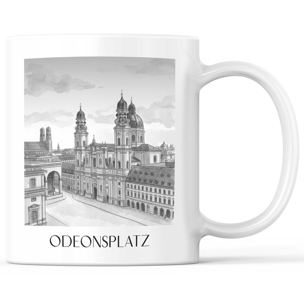 Odeonsplatz Kaffeebecher - München - Deutschland Becher - Kaffeetasse im Aquarell Schwarz-Weiß Stil - favplace