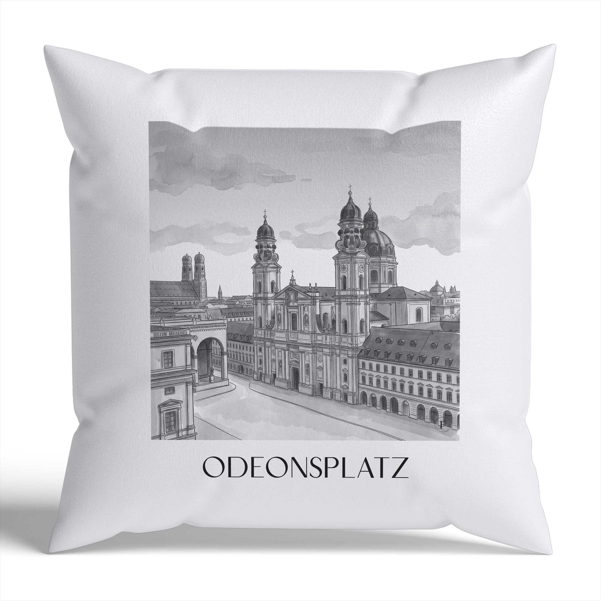 odeonsplatz-münchen-deutschland-kissenbezug-aquarell-schwarz-weiss