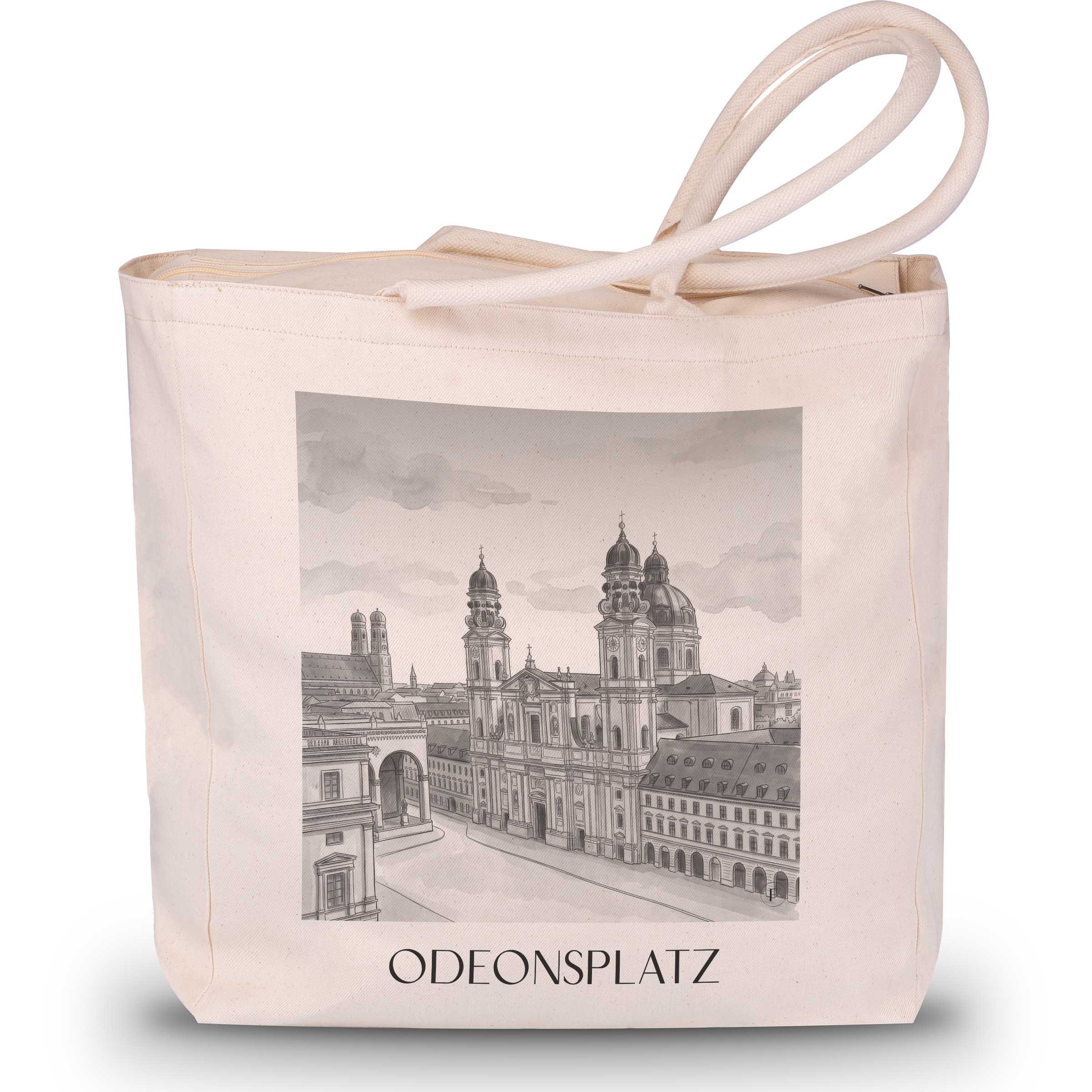 odeonsplatz-münchen-deutschland-einkaufstasche-aquarell-schwarz-weiss